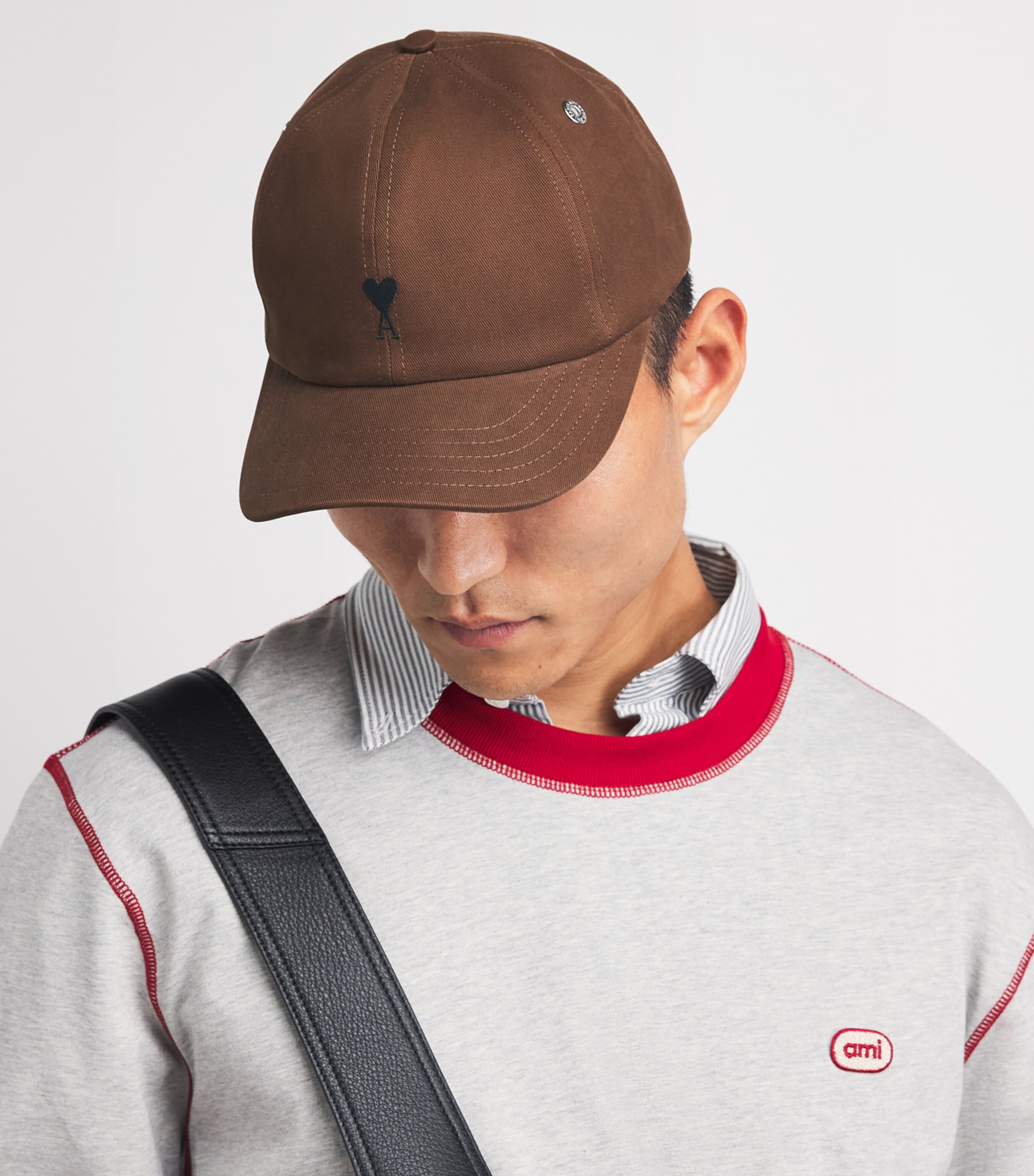 AMI Paris Embroidered Logo Baseball Cap Marron Chocolat Image 2