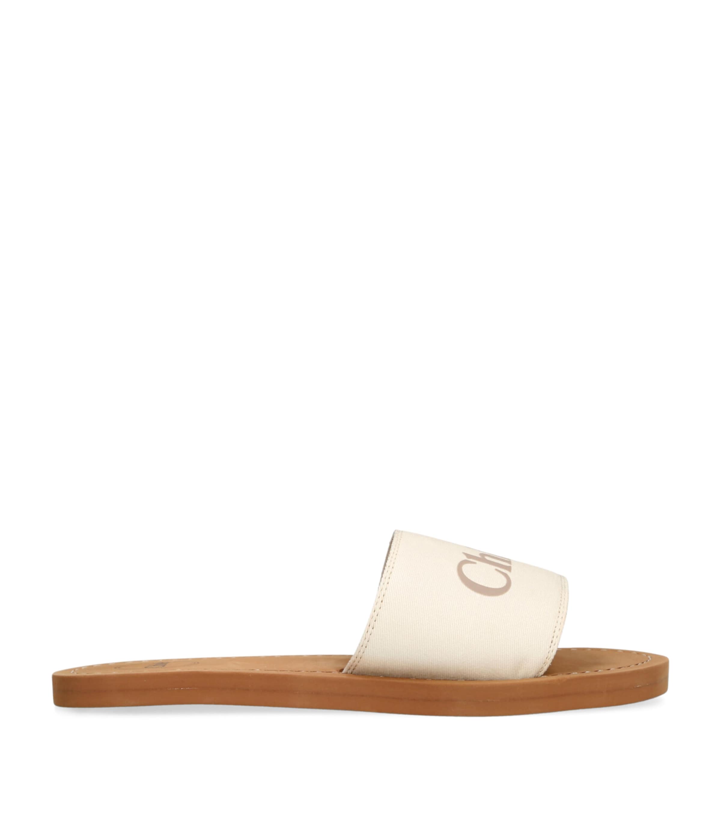Shop Chloé Canvas Logo Slides In Ivory