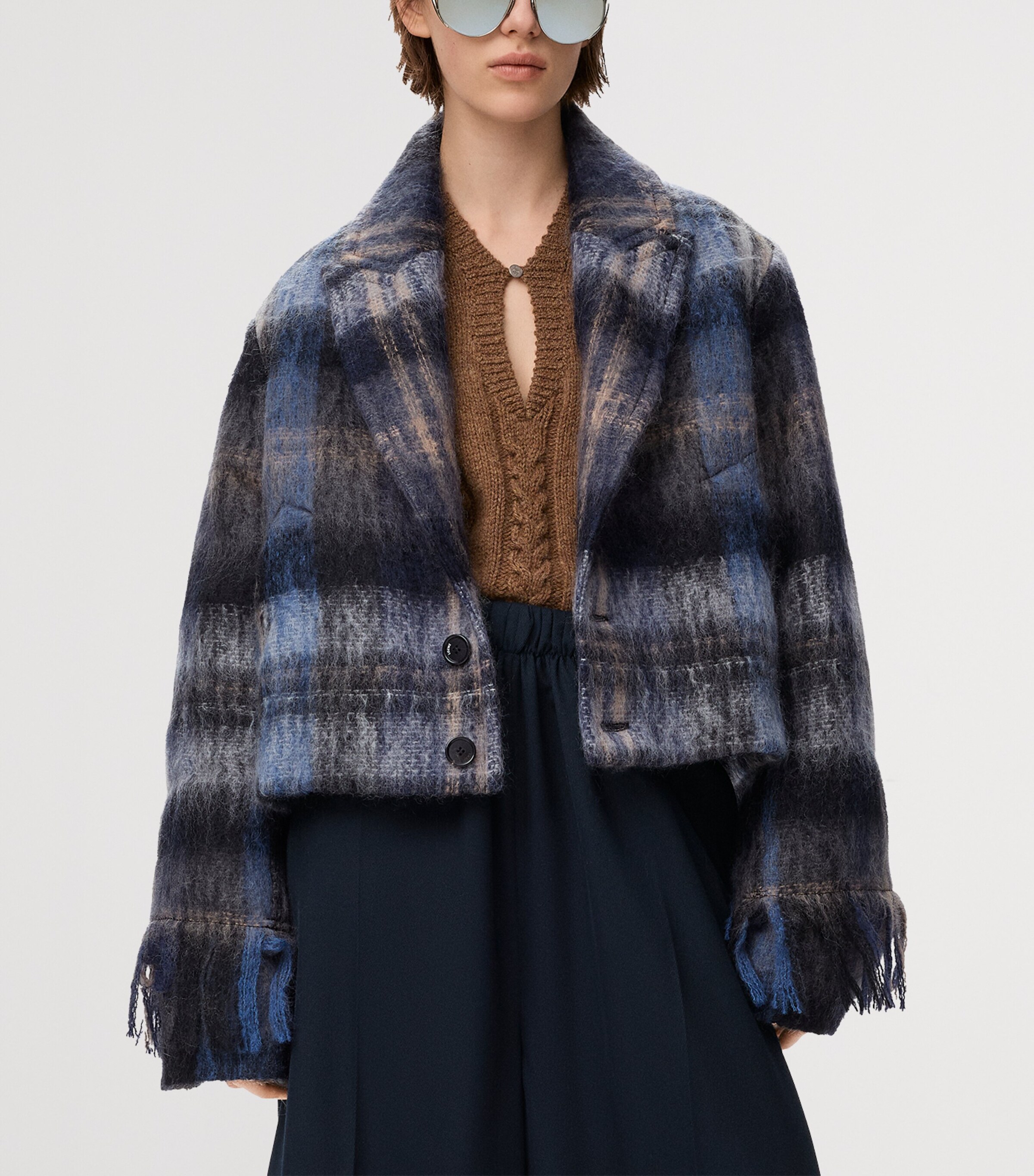 Mohair-Wool Scarf-Detail Check Coat BLUE/MULTICOLOR Image 4