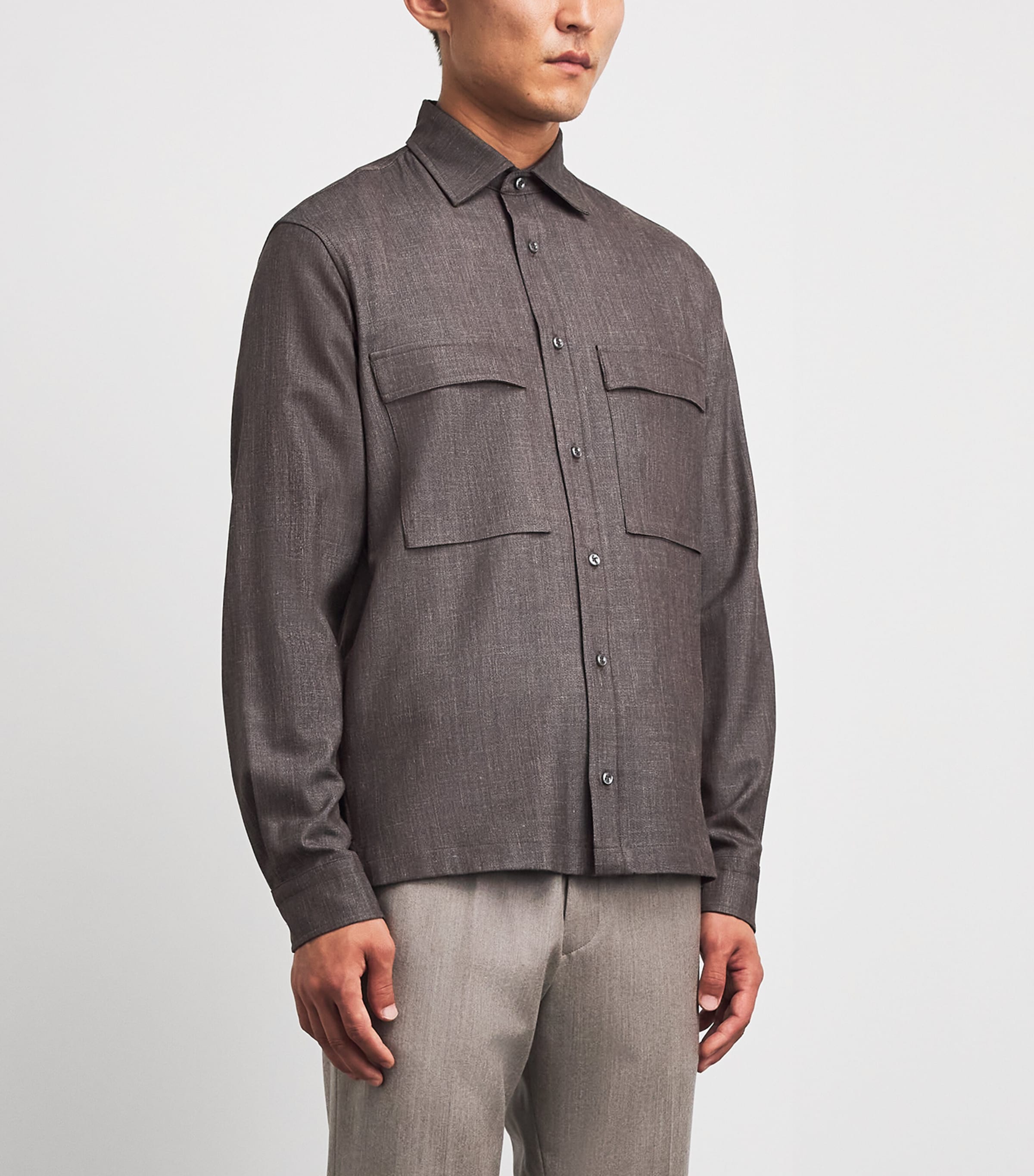 Paul & Shark Mens Wool-Silk-Linen-Blend Overshirt Dove Grey Image 4