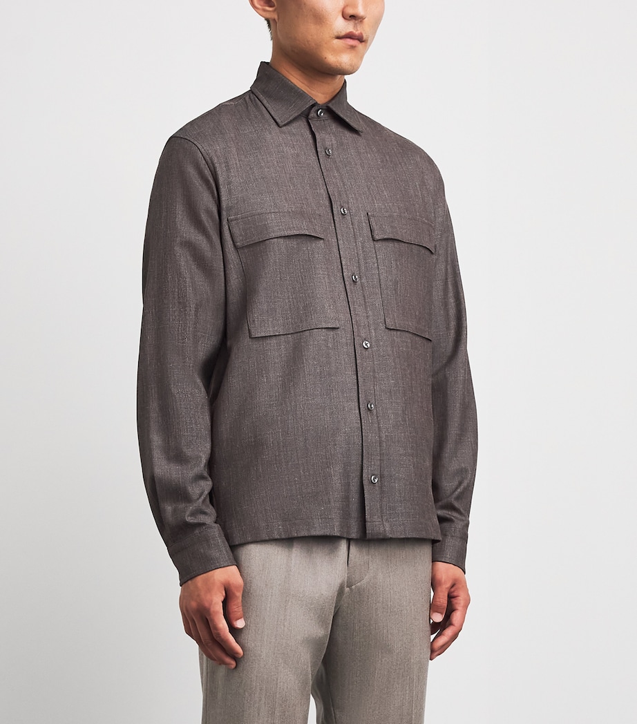 Paul & Shark Mens Wool-Silk-Linen-Blend Overshirt Dove Grey Image 4