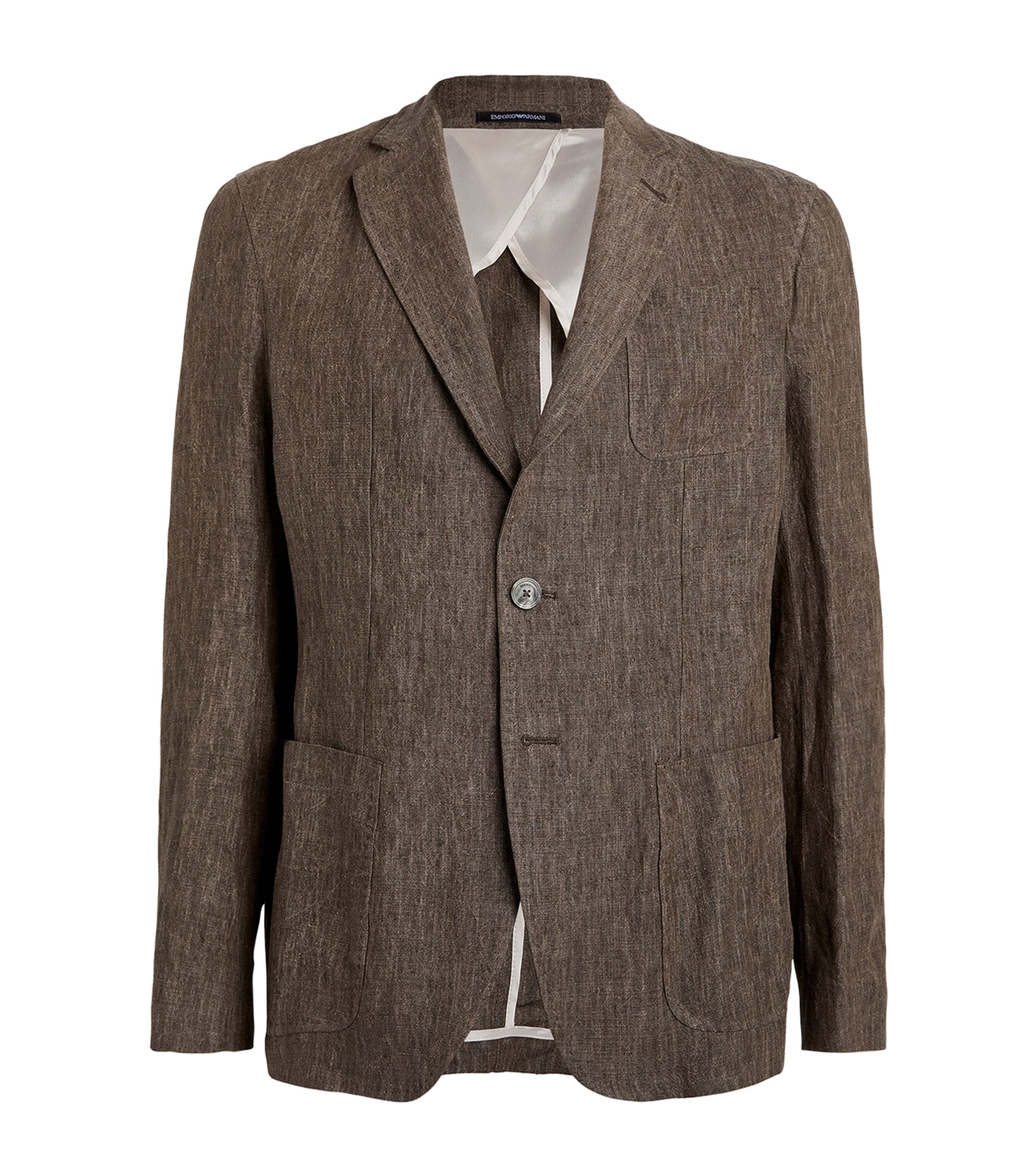 Shop Emporio Armani Linen Single-breasted Blazer In Brown