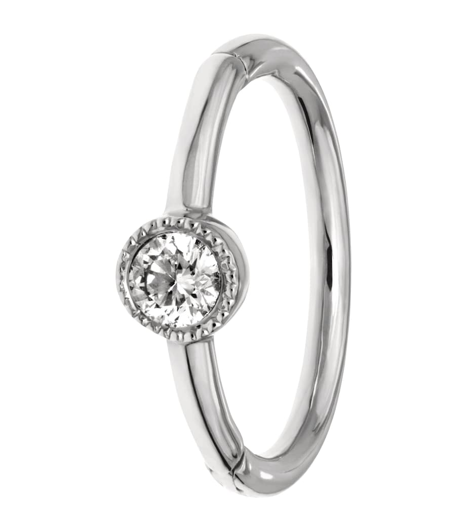 White Gold and Diamond Hoop Earring (8mm) WHITE GOLD Image 1