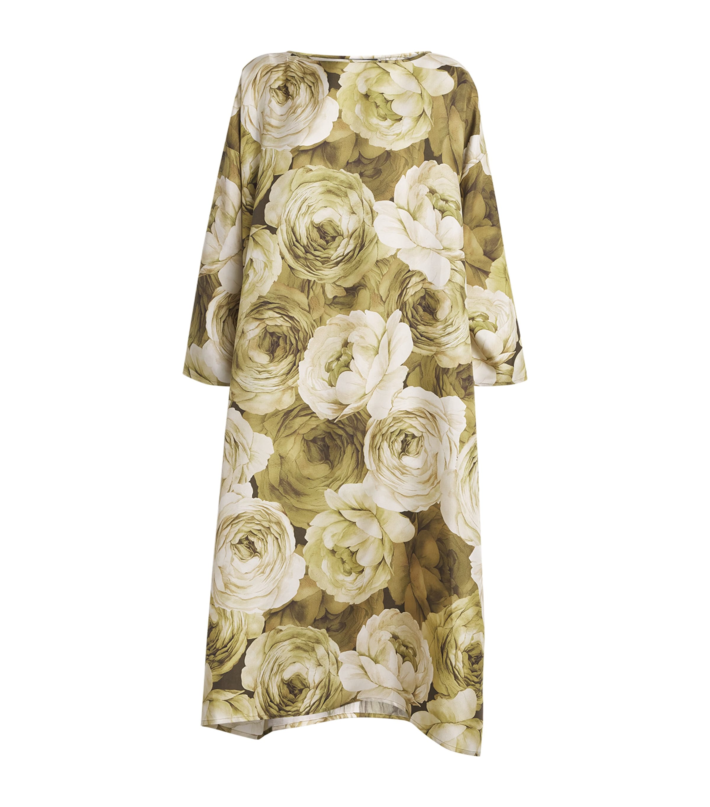 Eskandar Silk Floral Midi Dress In Green