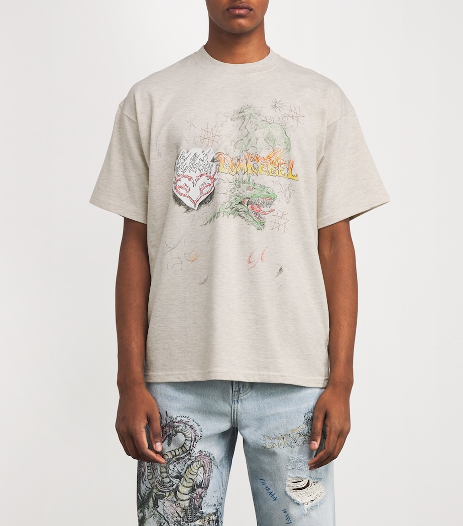 DOMREBEL Mens Cotton Conflict Print T-Shirt Greige Image 3