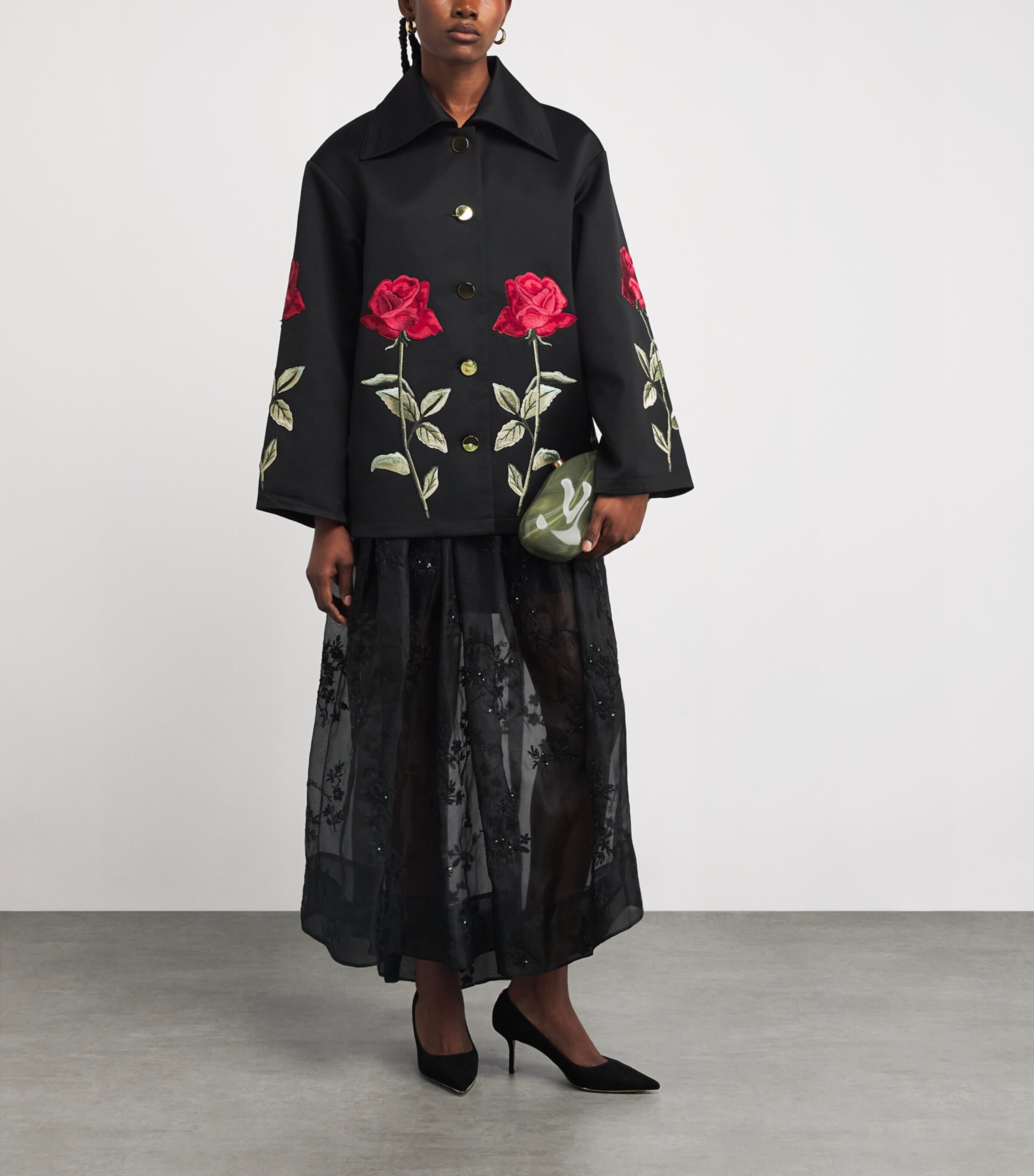 LEO LIN Black Rose-Embroidered Leyna Jacket | Harrods HK