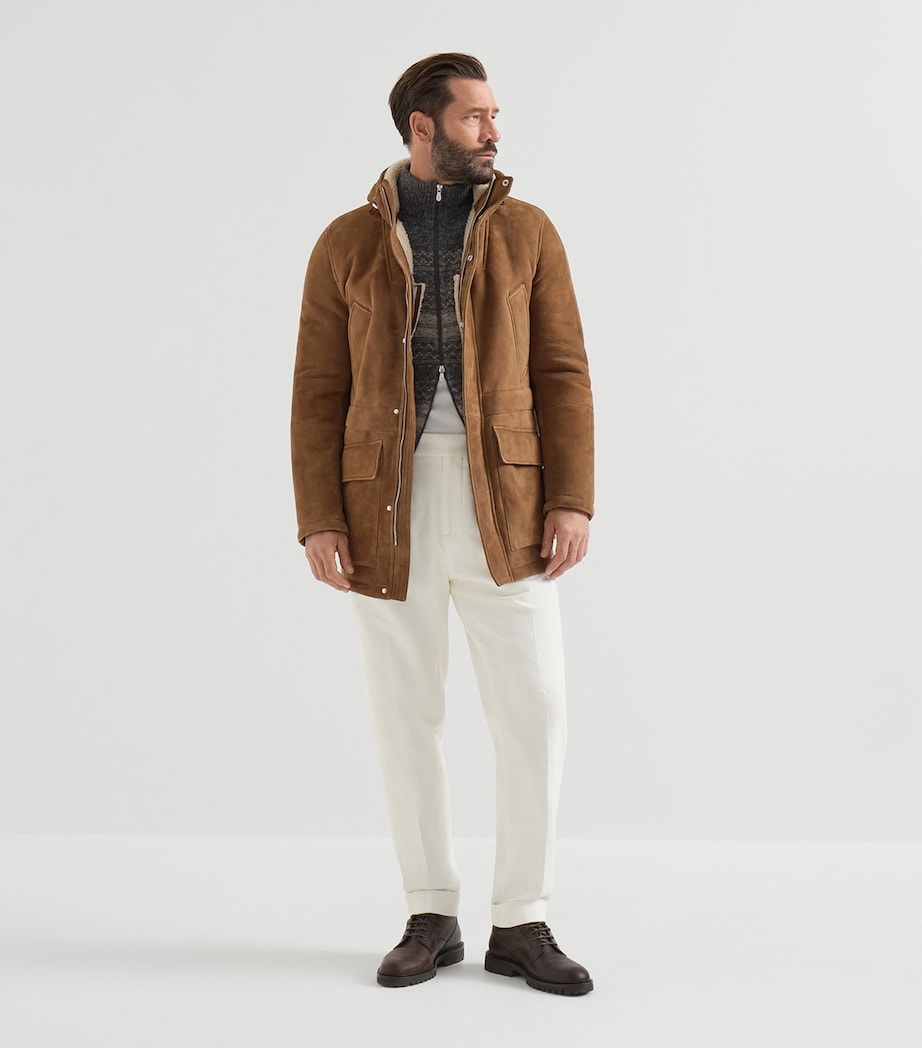 Brunello Cucinelli Mens Jacquard High-Neck Zip Cardigan Black+brown Image 3