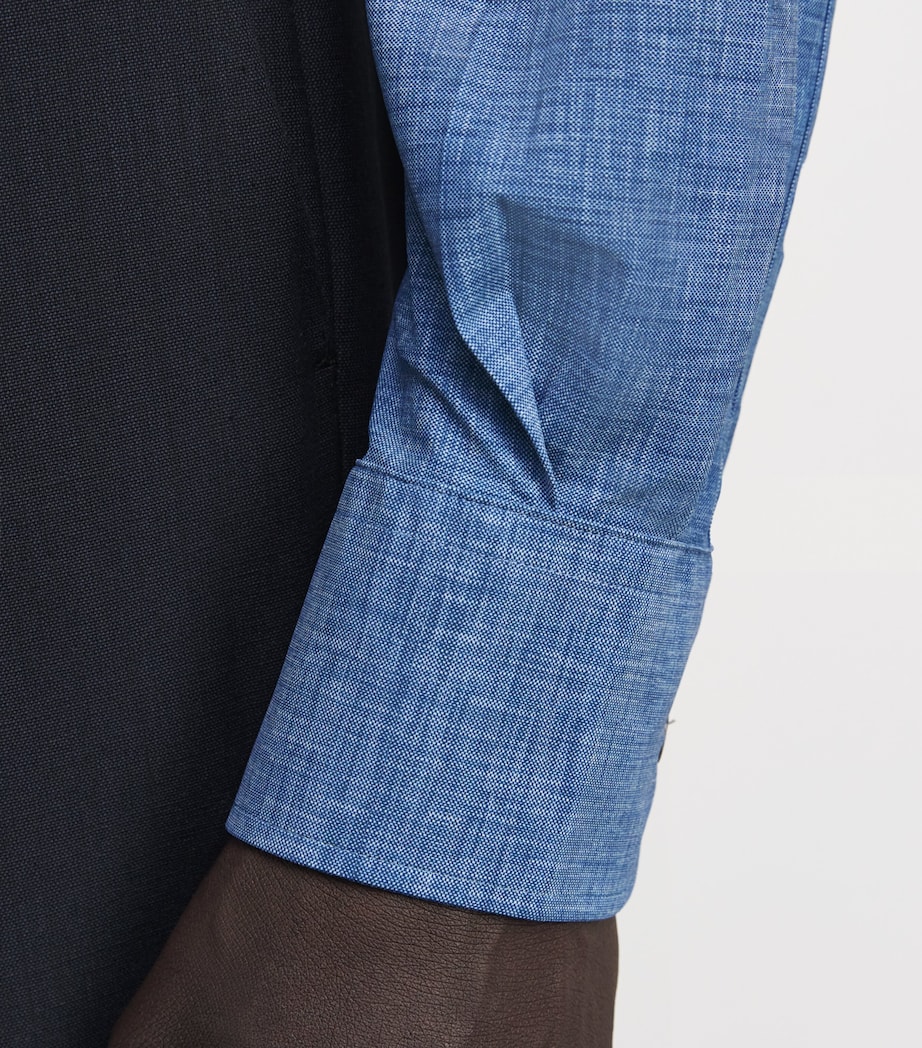 Corneliani Mens Textured Weave Shirt Drk Ceruol Brigh Image 6