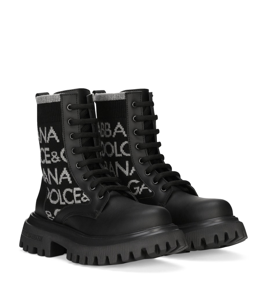 Dolce&Gabbana Kids Logo Lace-Up Boots Black Gre Image 3