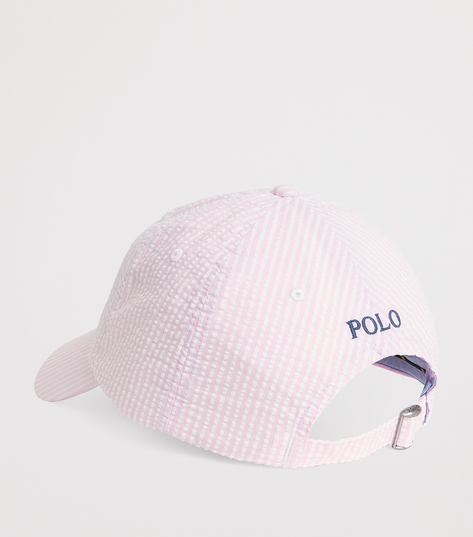 Seersucker Polo Pony Baseball Cap PINK Image 3