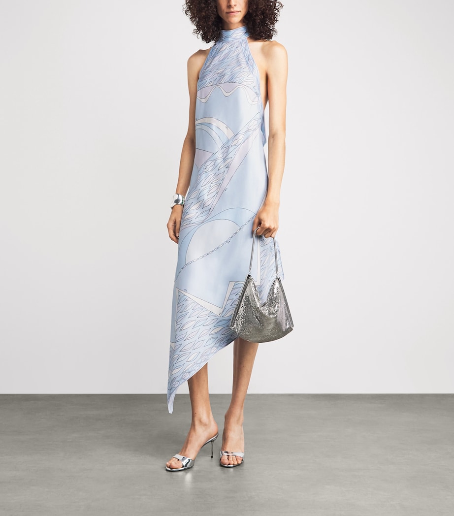 PUCCI Womens Silk Print Asymmetric Hem Midi Dress Light Blue Image 2