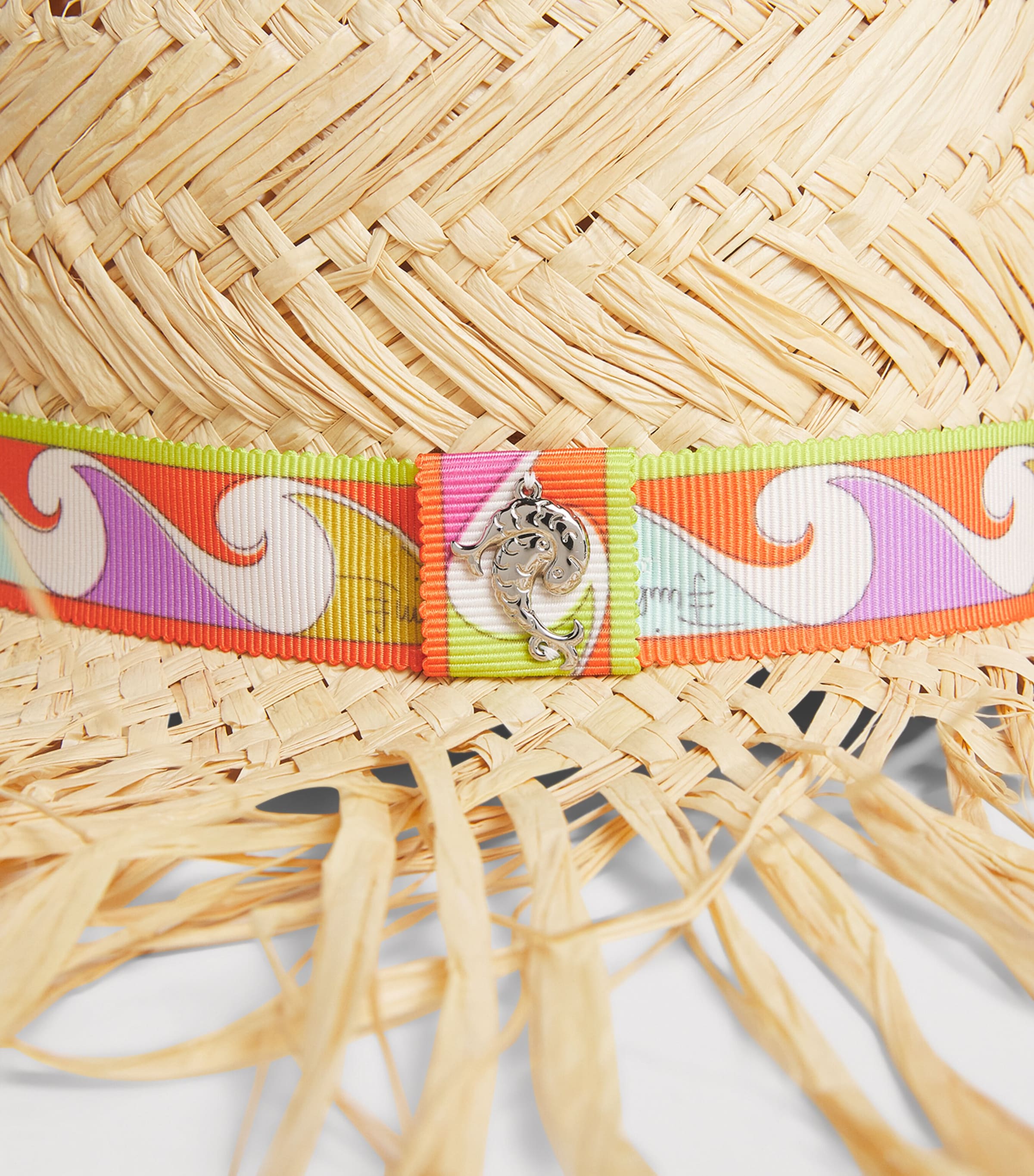 PUCCI Raffia Printed-Brim Sun Hat Beige Image 4