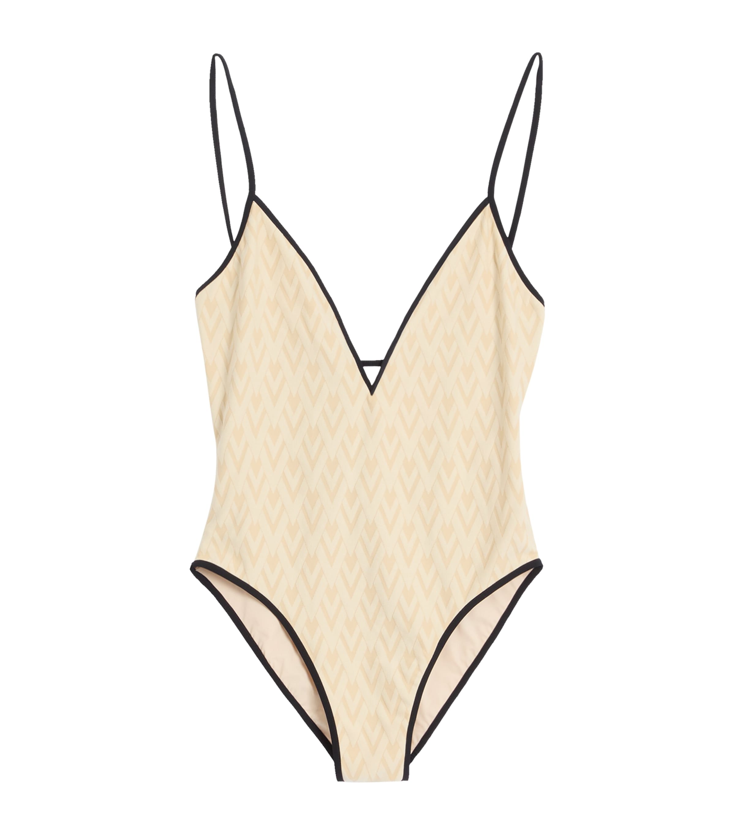 Valentino Jacquard Logo Swimsuit In Nude