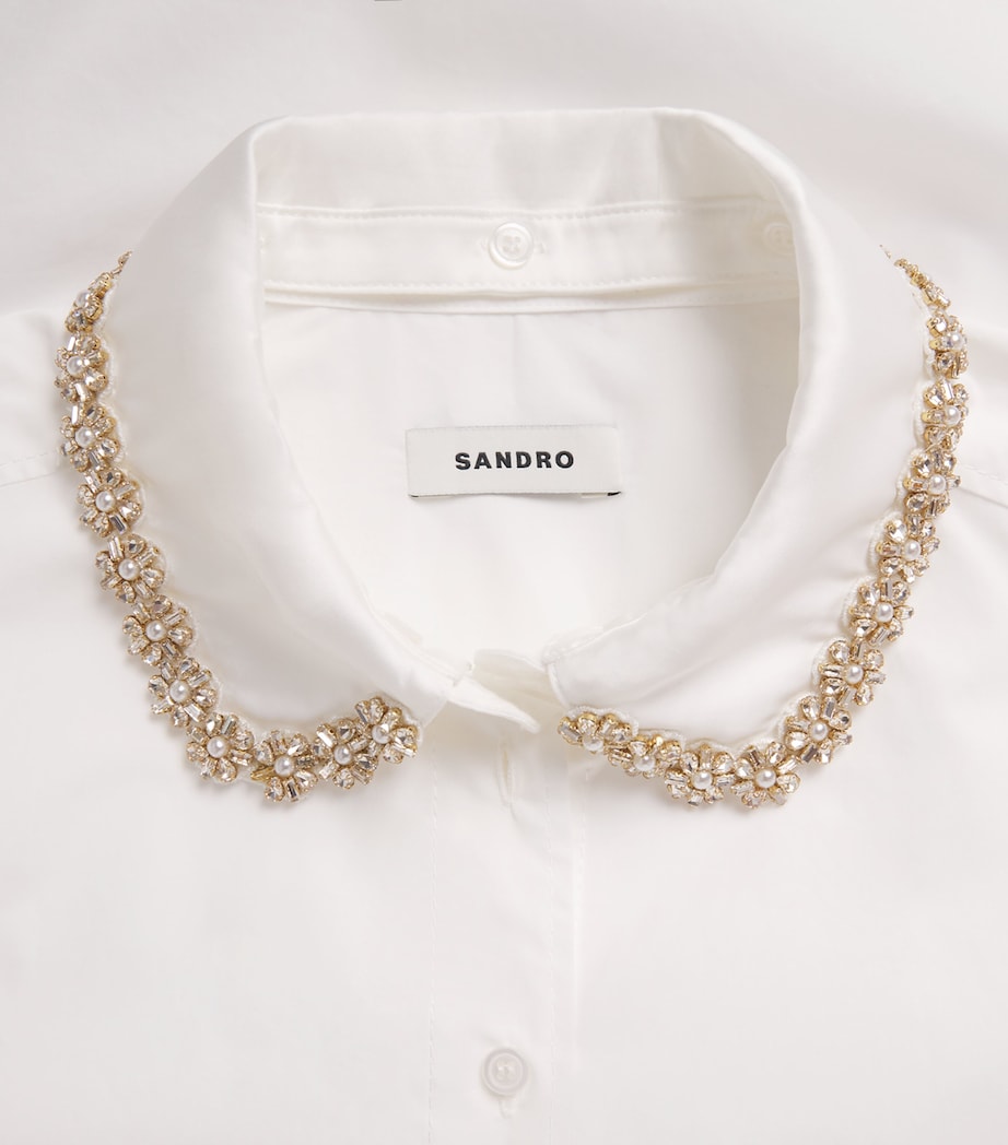 Sandro Paris Womens Cotton Jewel-Collar Shirt White Image 6