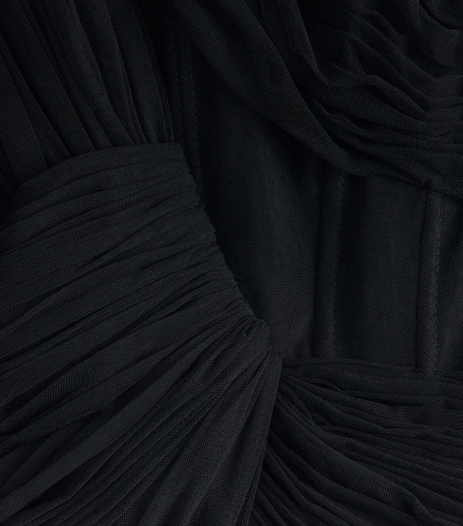 Sandra Mansour Womens Tulle One-Shoulder Gown Black Image 6