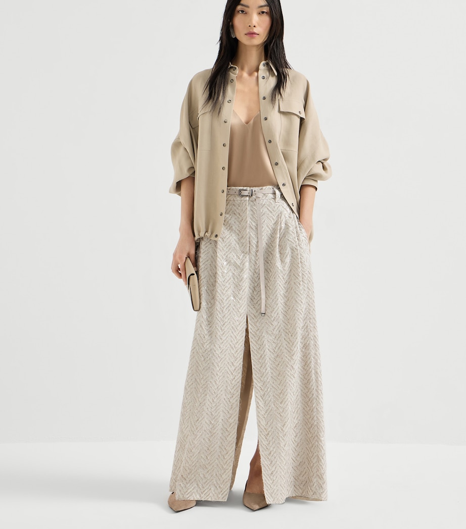 Brunello Cucinelli Womens Linen Sequinned Maxi Skirt Image 3