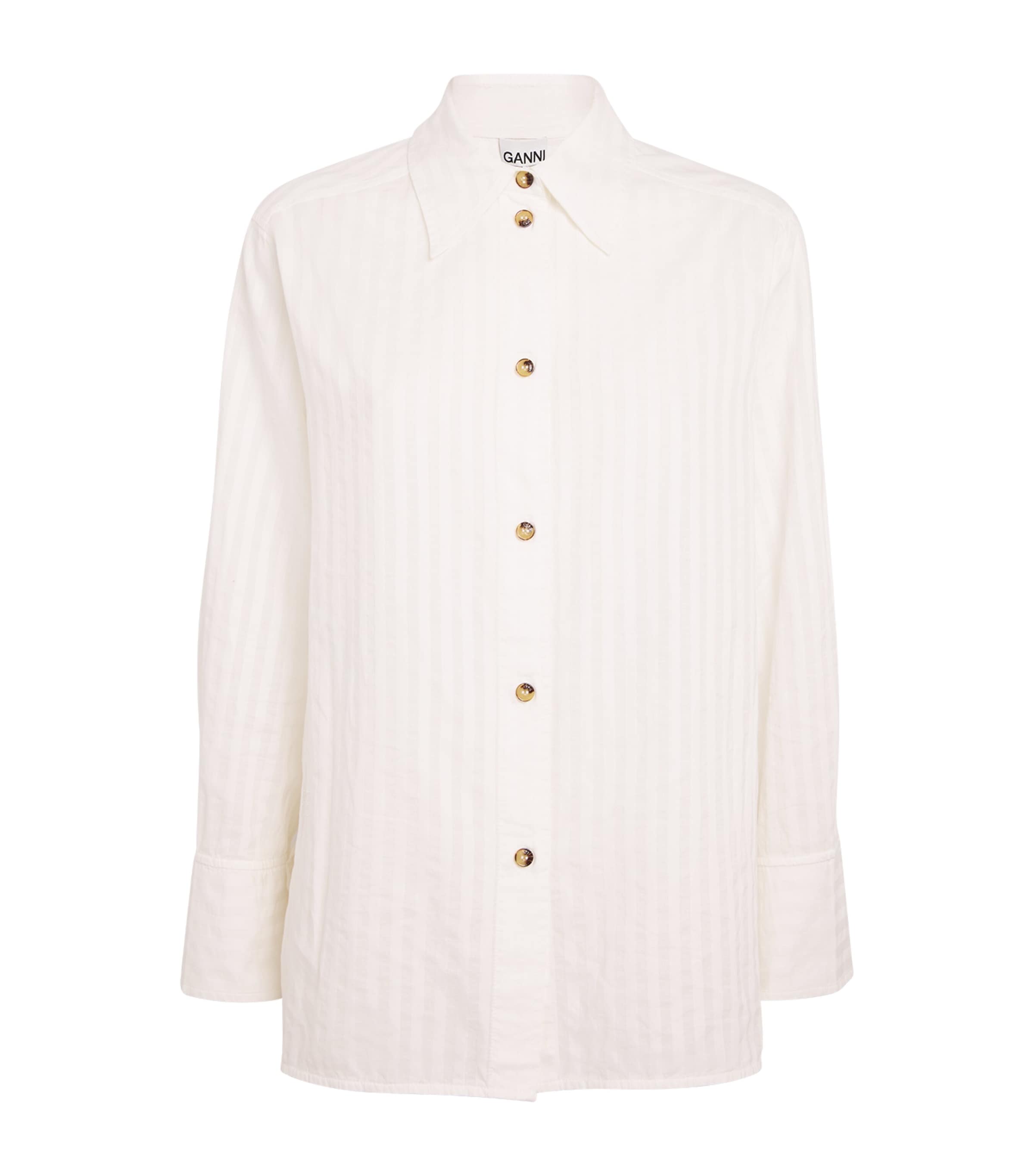 Ganni Cotton Tonal-stripe Shirt In White