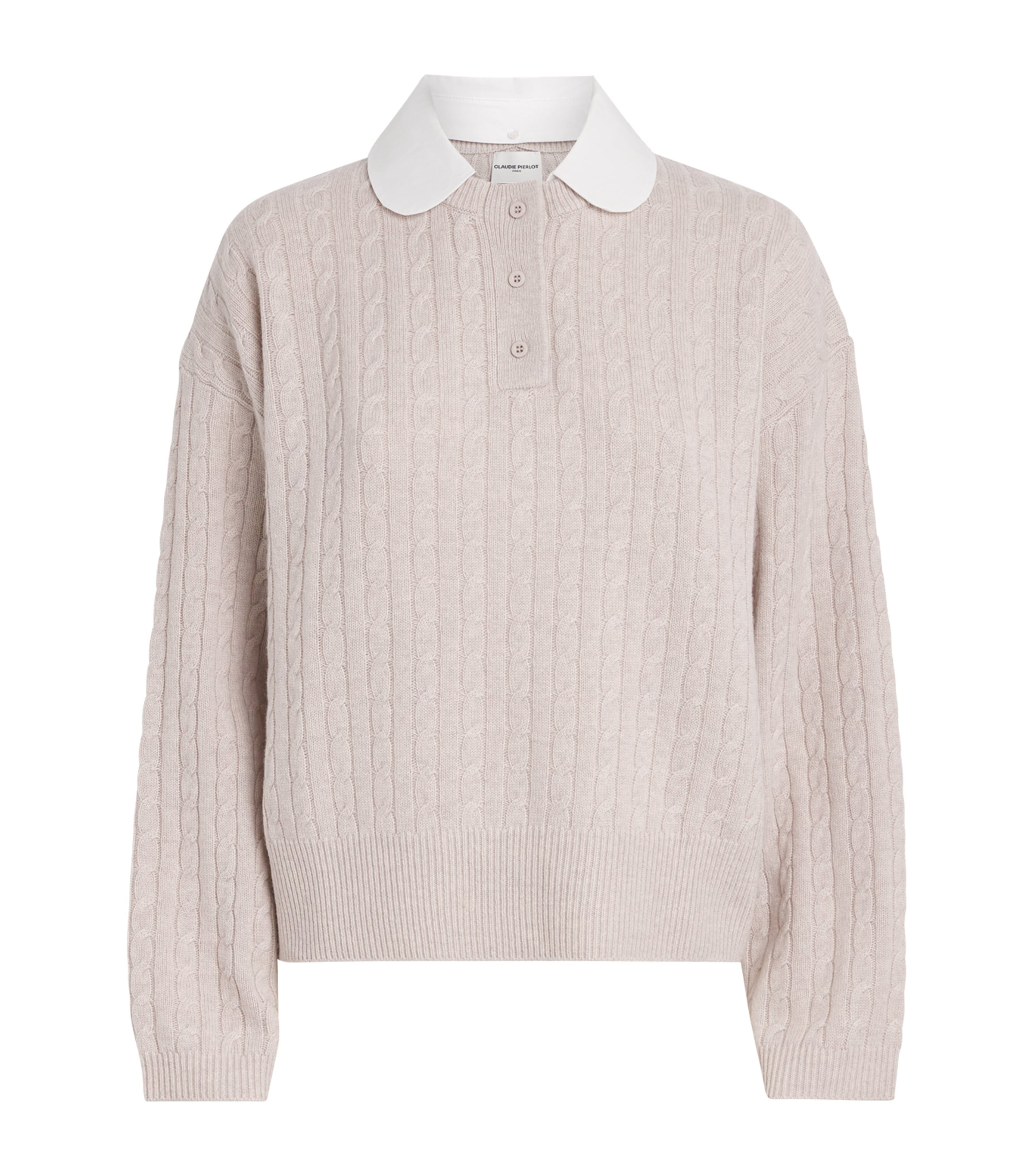 Claudie Pierlot Wool-cashmere Collar-insert Sweater In Neutral