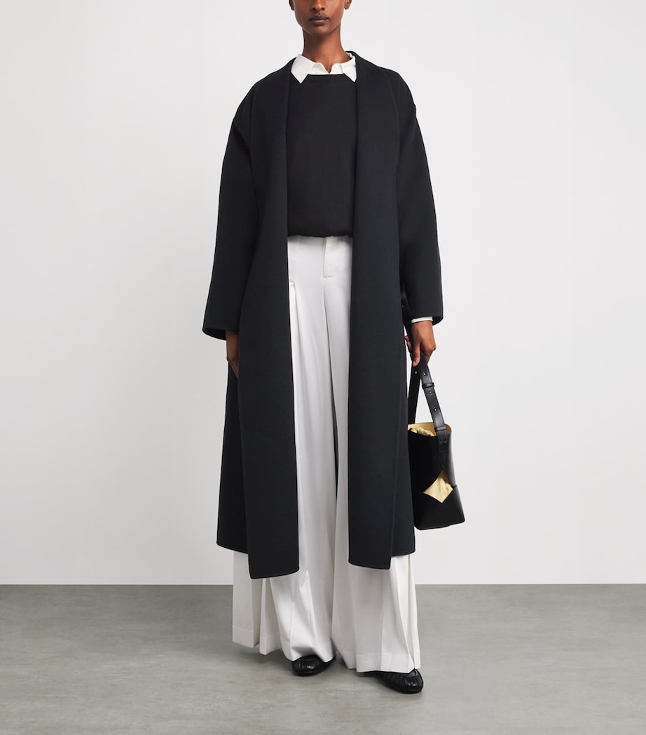 Cashmere Wrap Belt Long Coat RU6432 BLACK Image 2