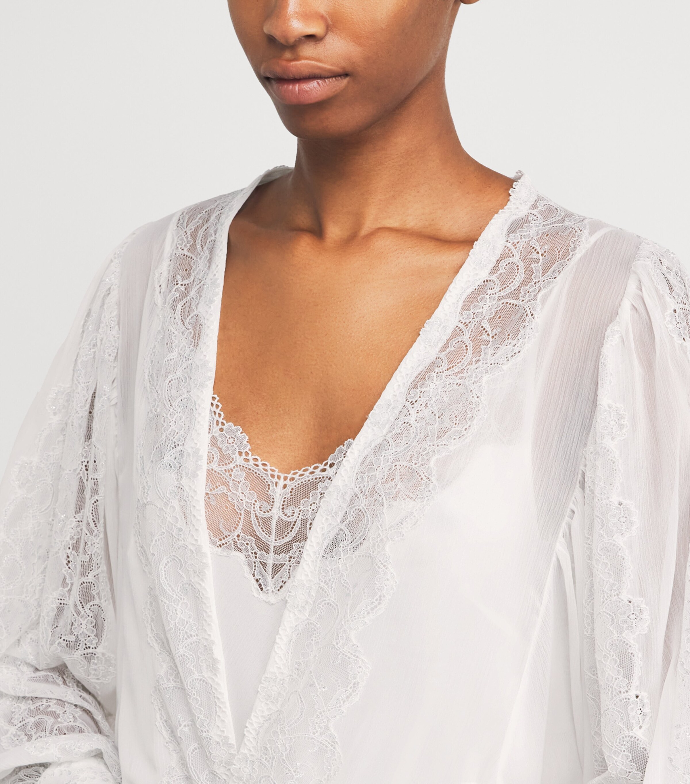 Chiffon Lace-Trim Ora Robe (XS/S) OFF WHITE/SILVE Image 4