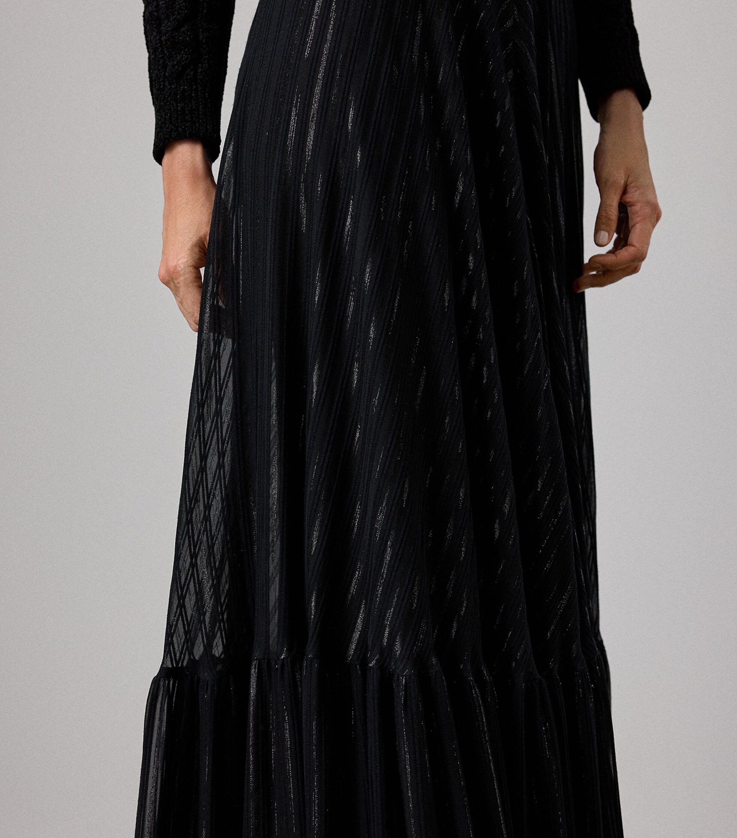 Silk-Blend Chiffon Stripe Carlita Maxi Skirt BLACK Image 4