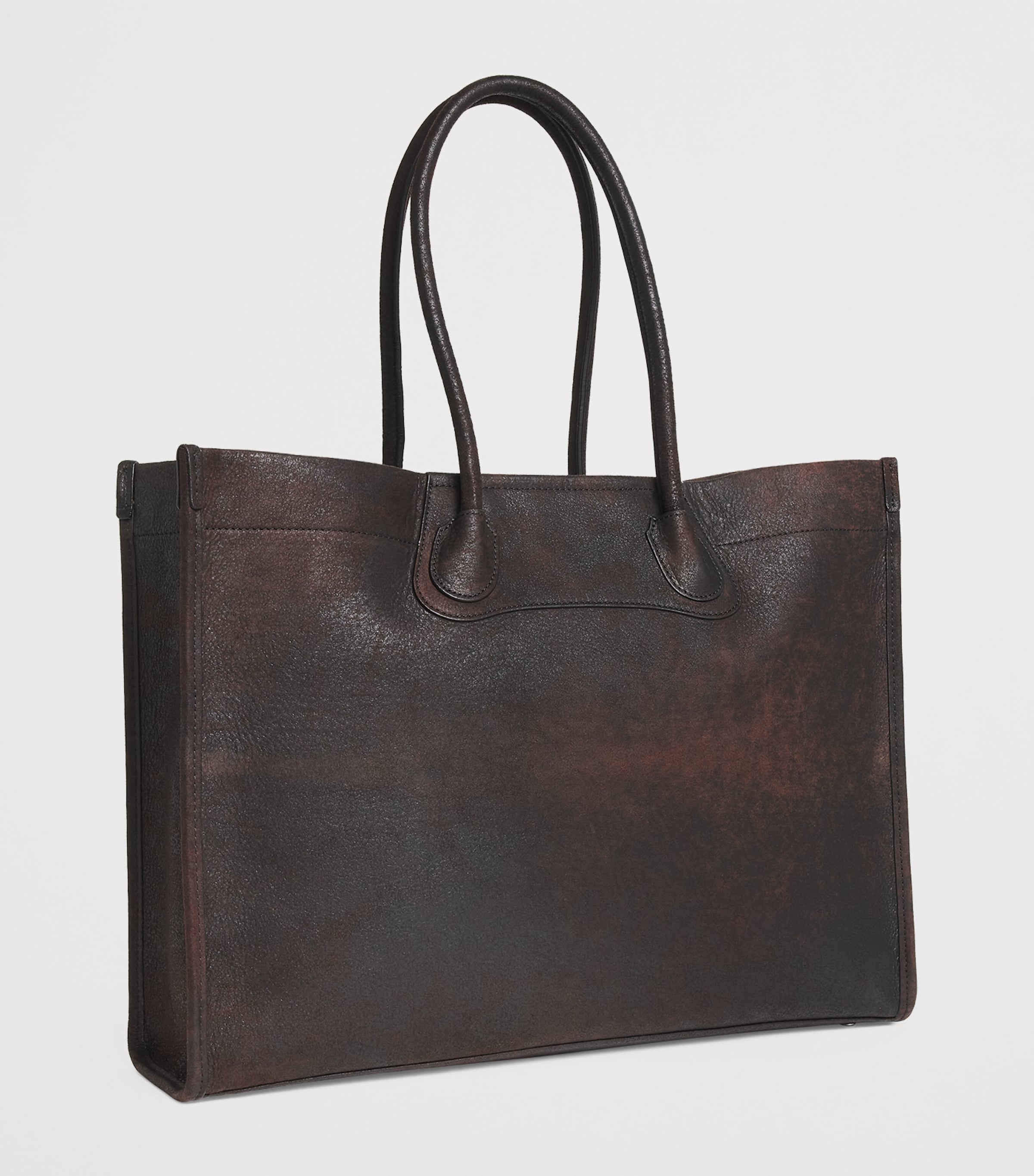Distressed Leather Tote Bag D402 DARK BROWN Image 3