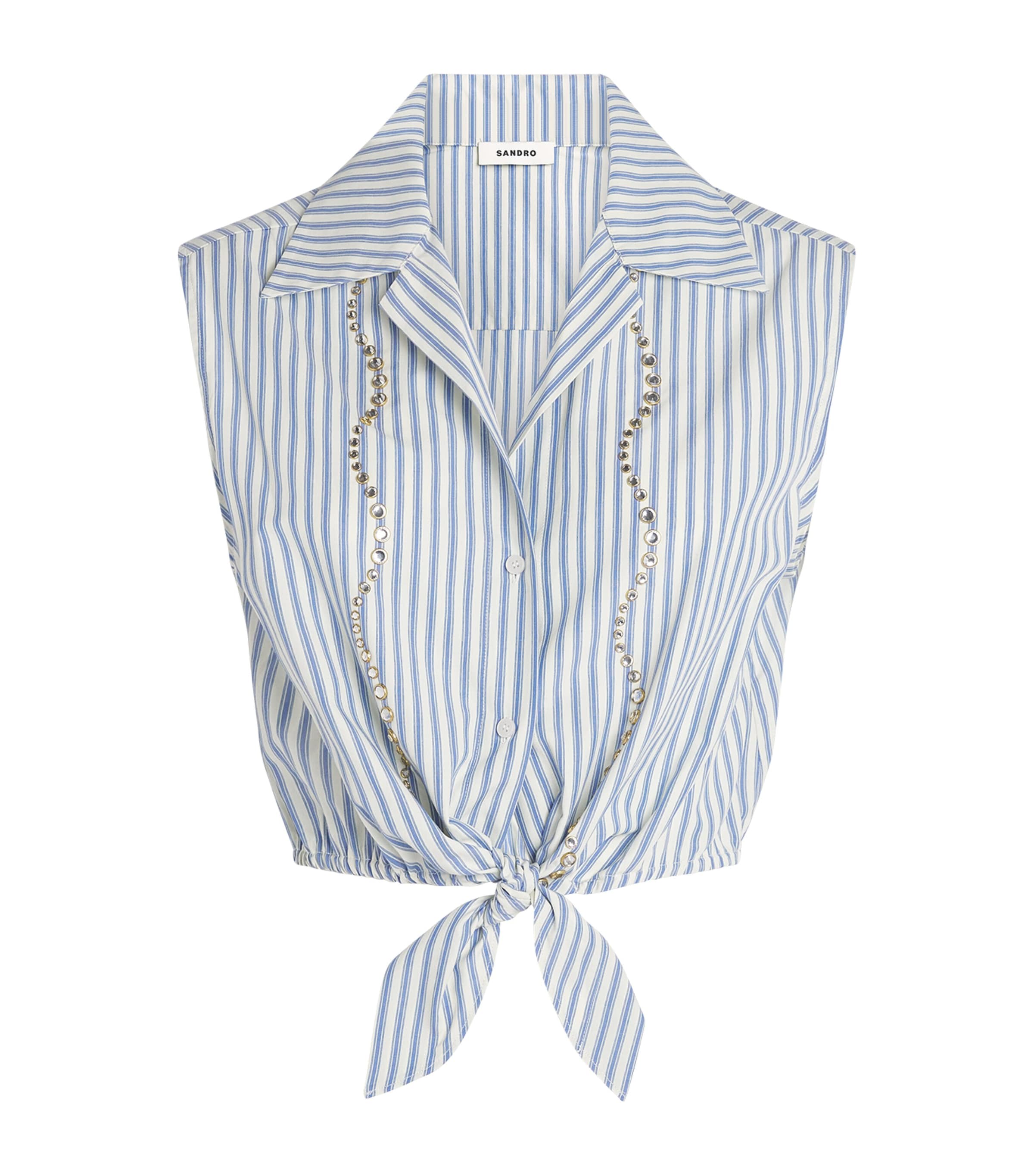 Sandro Paris Womens Embellished Tie Detail Top Blue Image 1
