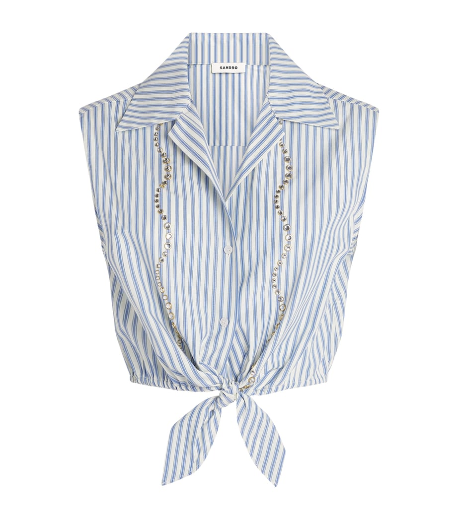 Sandro Paris Womens Embellished Tie Detail Top Blue Image 1