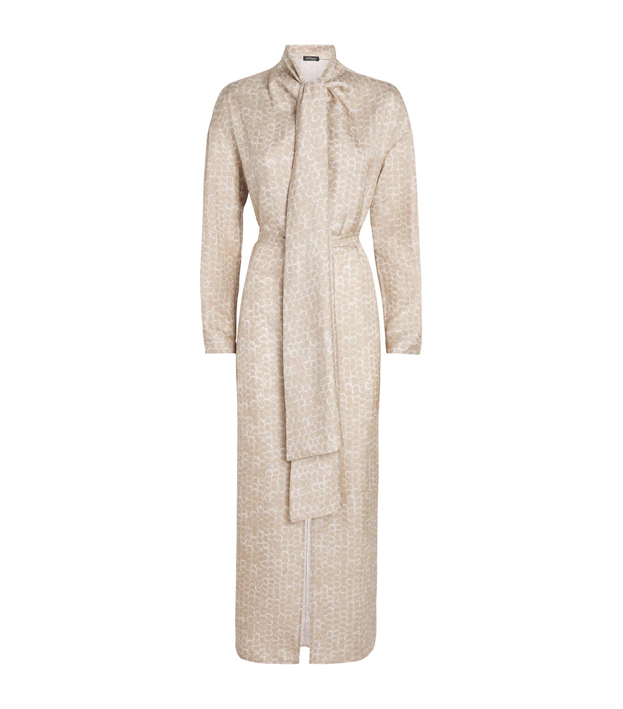 Kiton Womens Silk Printed Scarf-Detail Maxi Dress Light Beige Print Image 1