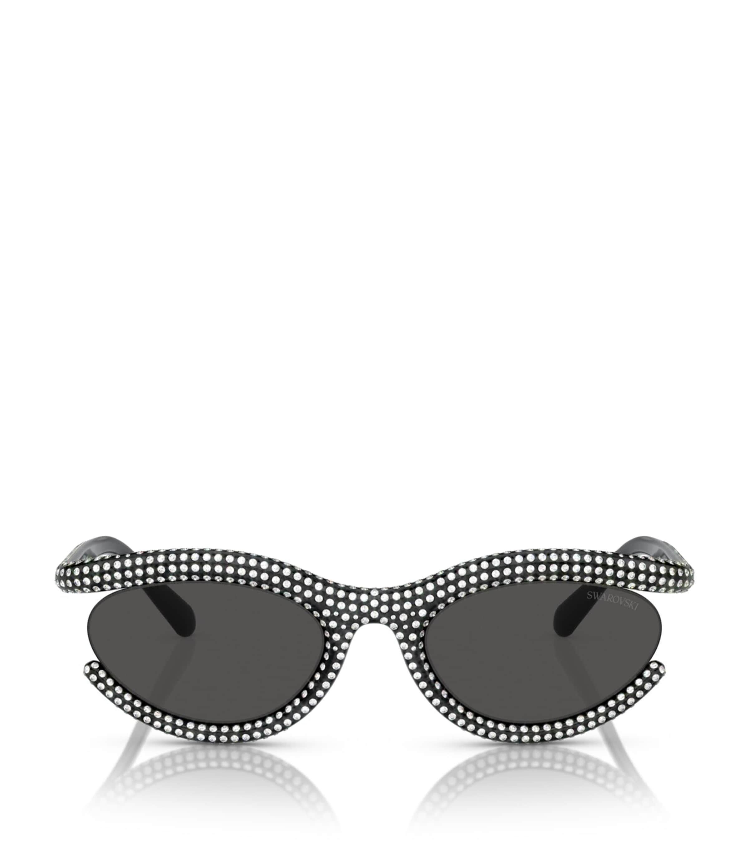 Swarovski Womens Sk6006 Crystal-embellished Oval-frame Metal Sunglasses Black In Black
