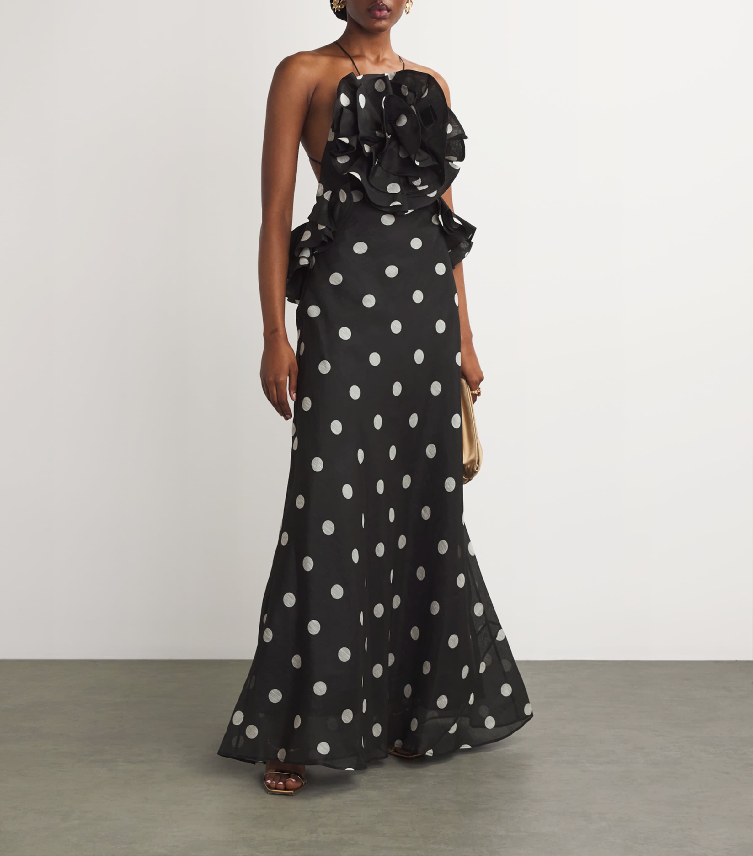 green emerald velvet dress Zimmermann Tallow Halter Midi Dress, Black Multi Floral, Size 2, 100% Linen main image 1