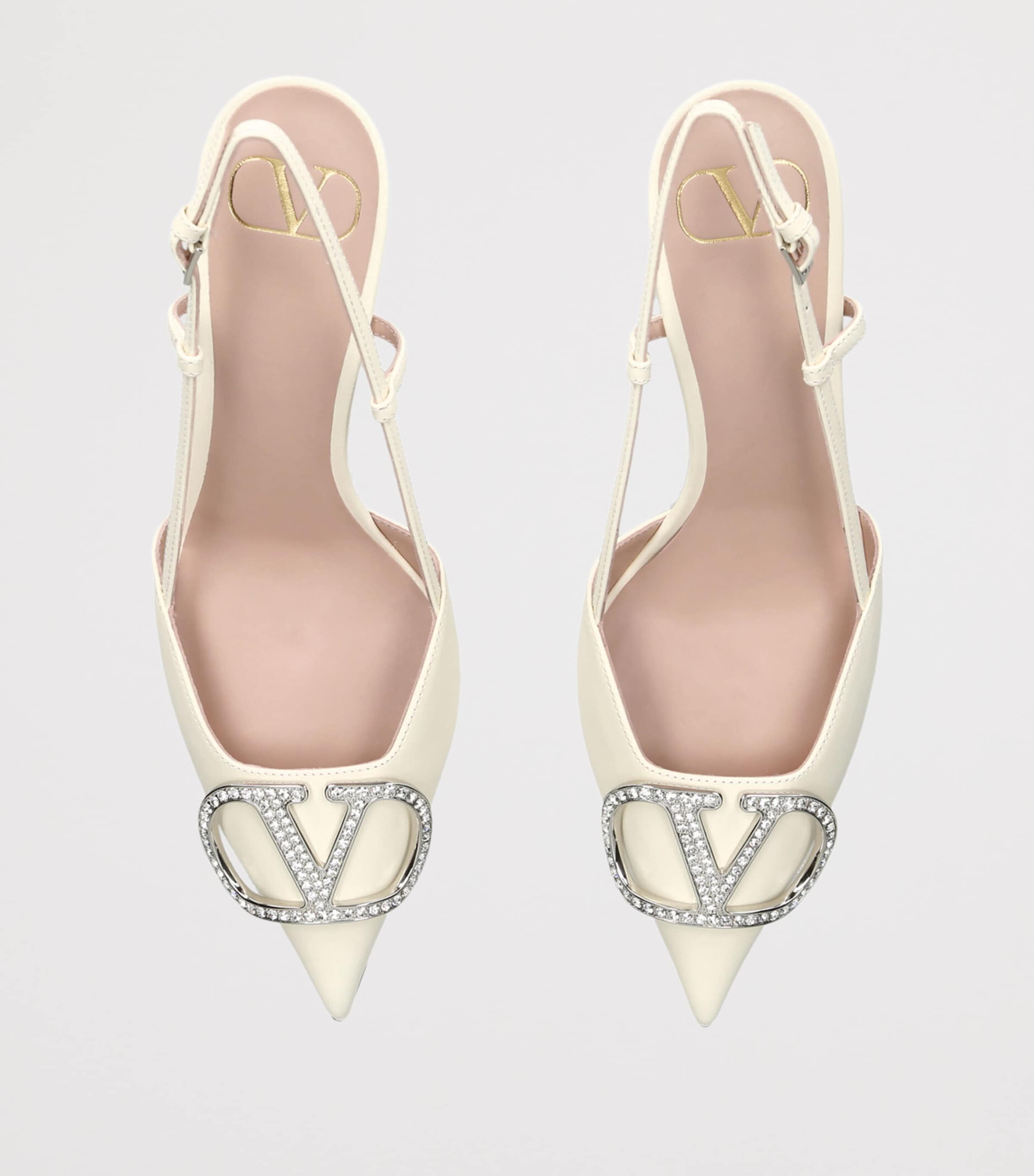 Valentino Garavani Leather VLogo Slingback Pumps 80 White Image 3