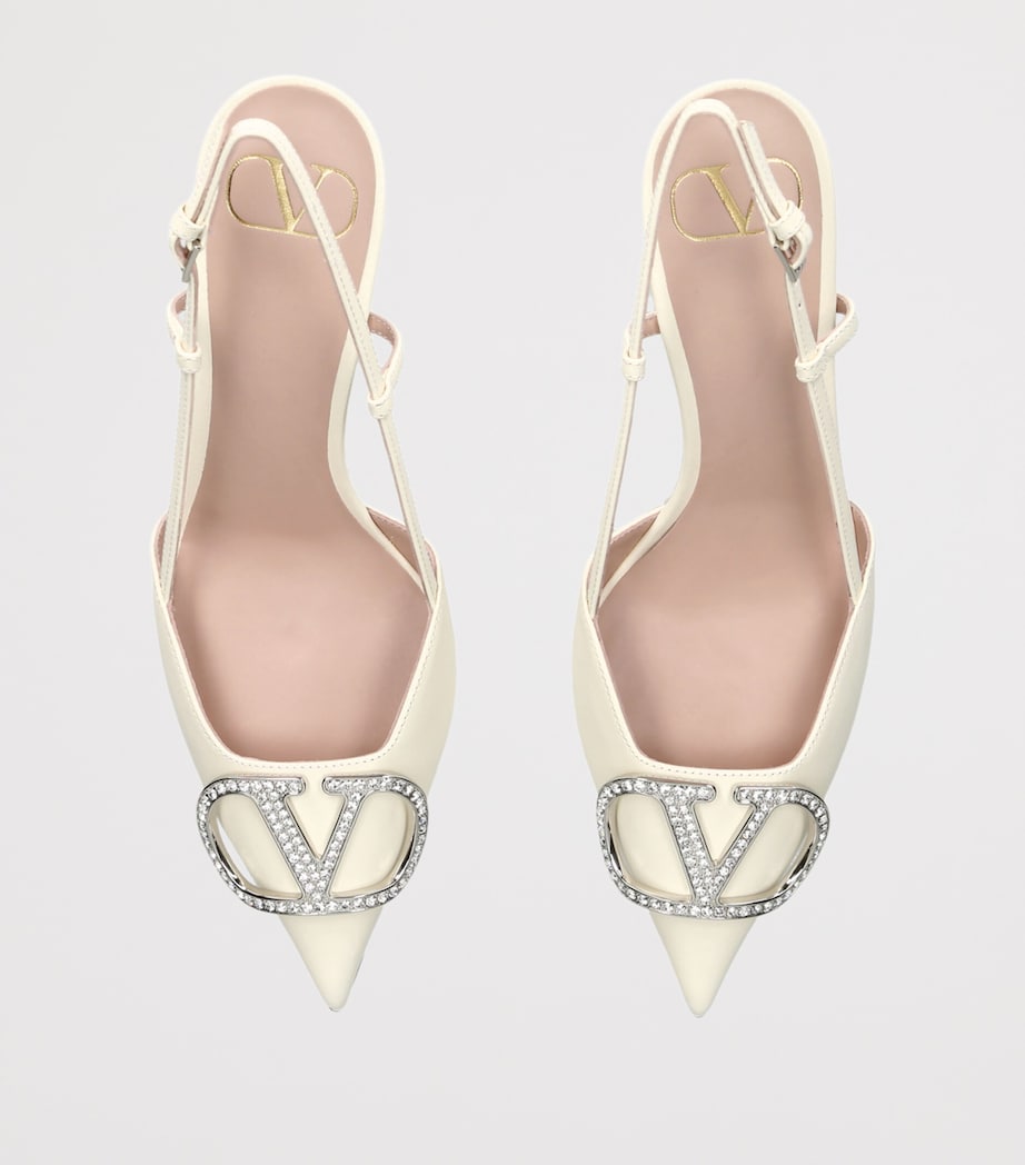 Valentino Garavani Leather VLogo Slingback Pumps 80 White Image 3