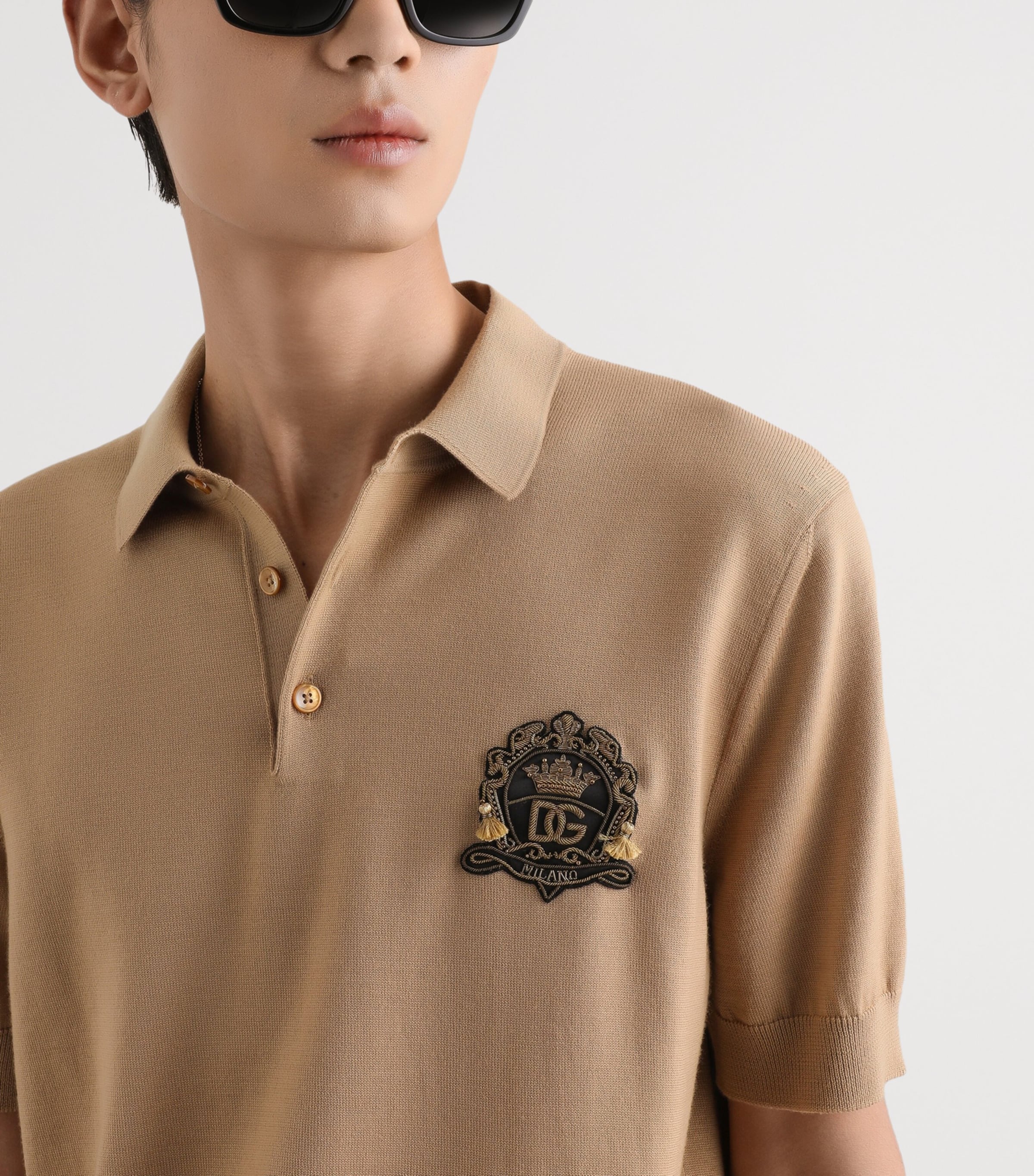Dolce&Gabbana Mens Virgin Wool Crest Polo Shirt Medium Be Image 3