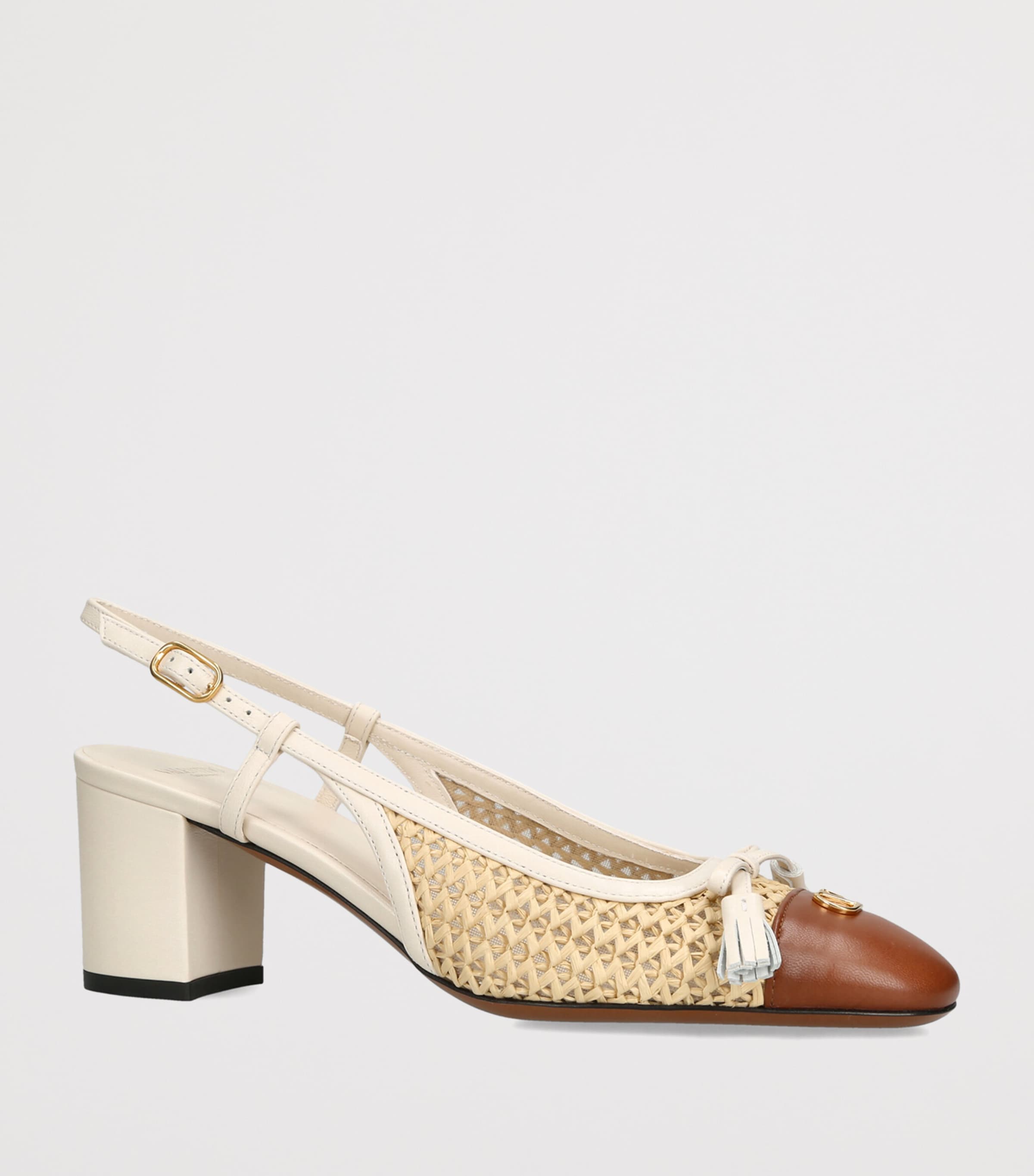 Valentino Garavani Raffia Valet du Roi Slingback Pumps 60 Cream Comb Image 3