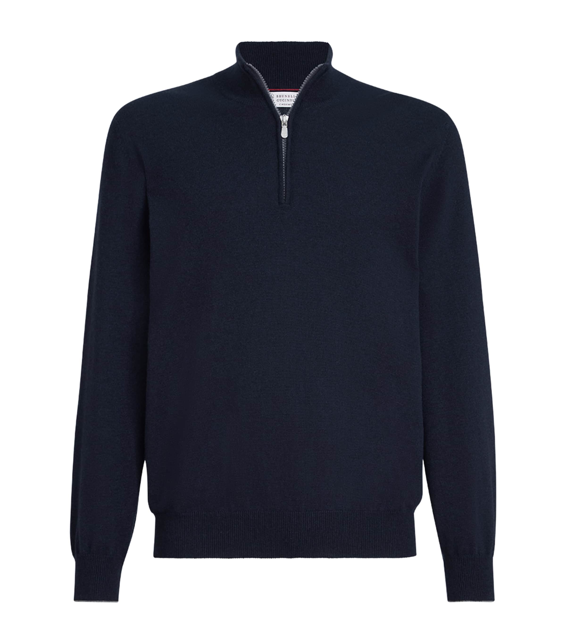 Brunello Cucinelli Blue Cashmere Quarter-Zip Sweater | Harrods UK