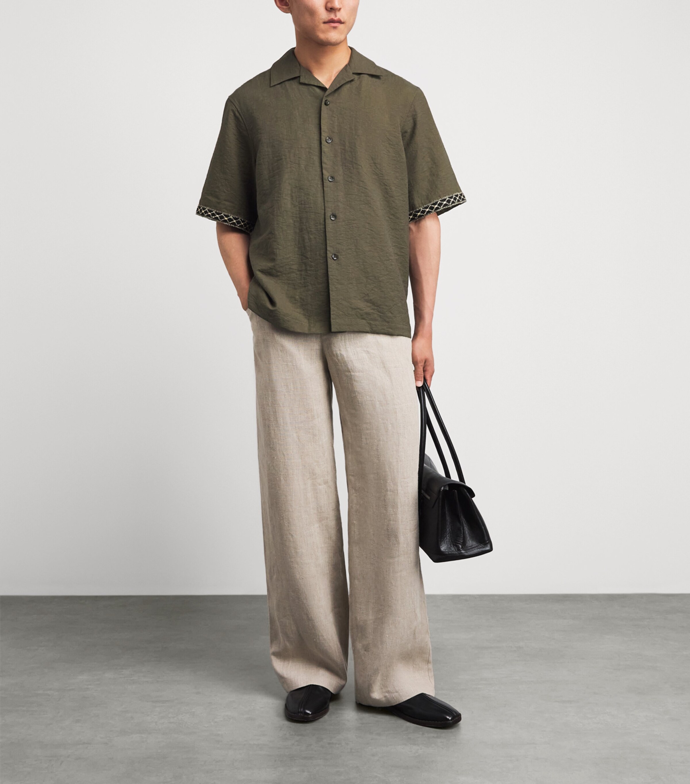 COMMAS Mens Embroidered Resort Shirt Dark Taupe Image 2