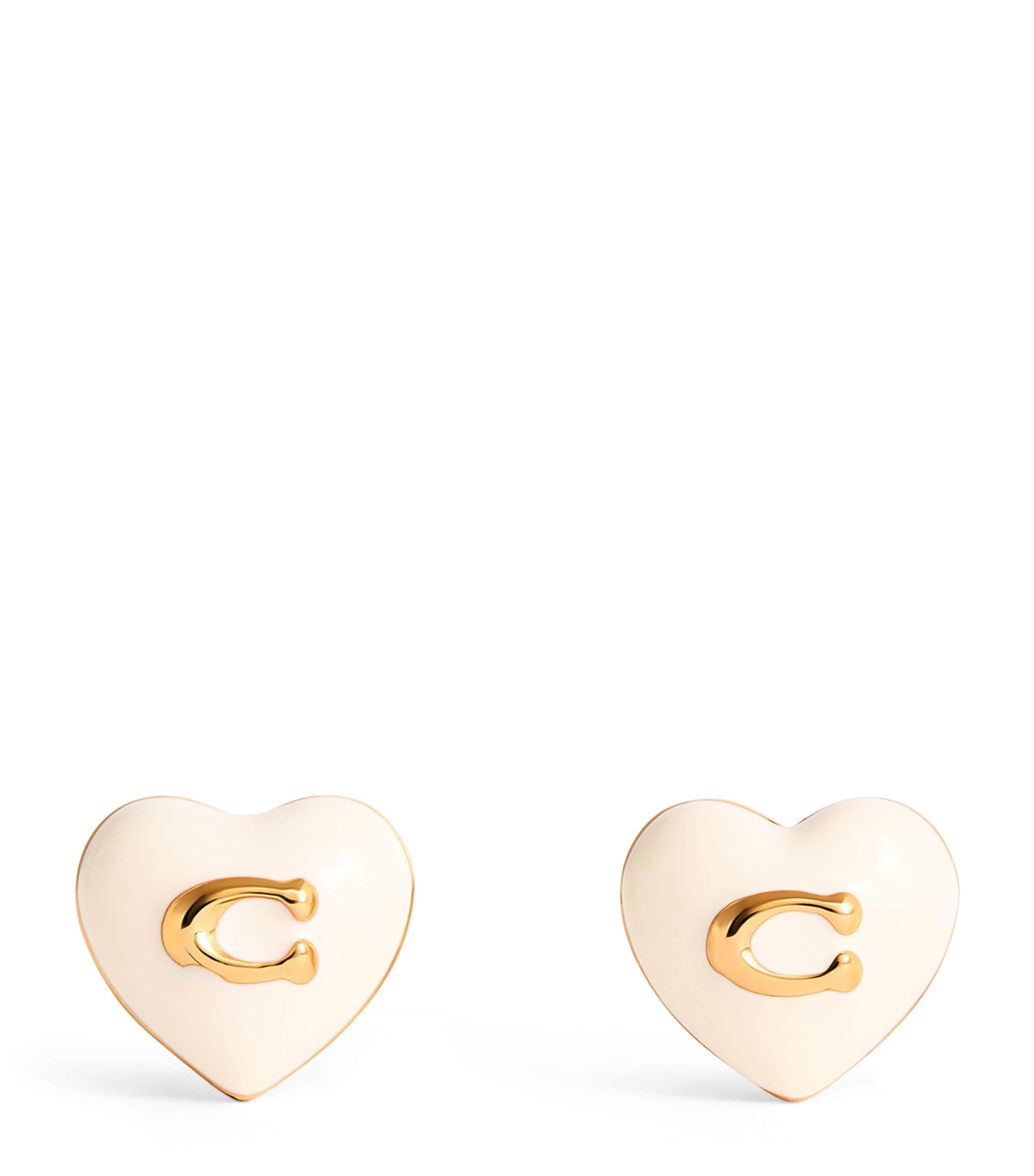 Shop Coach Enamel Heart Stud Earrings In White