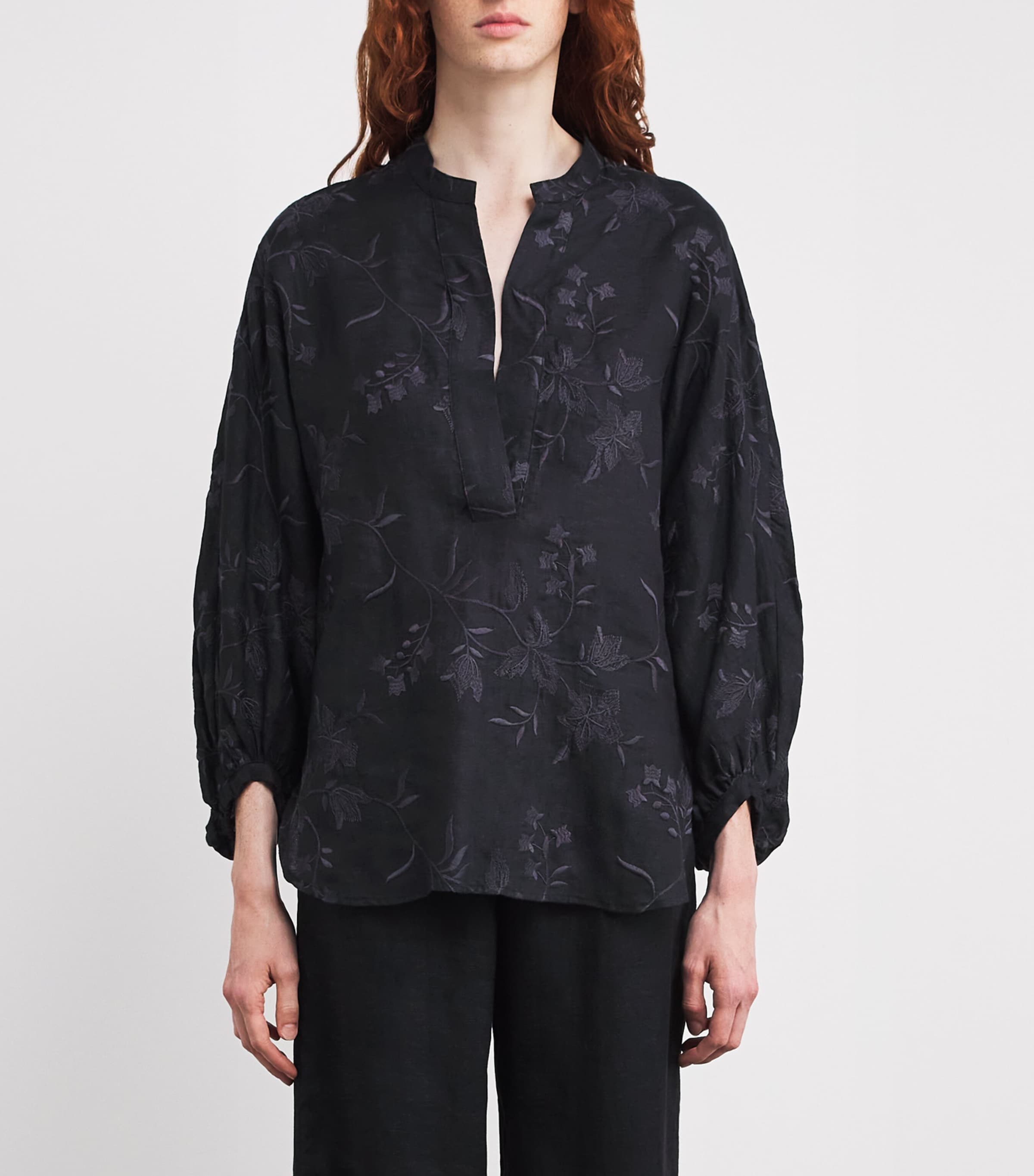 x Harrods Linen Floral-Embroidered Blouse NERO Image 3