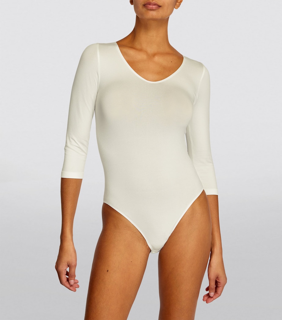 Cropped-Sleeve V-Neck Bodysuit 2179 IVORY Image 3