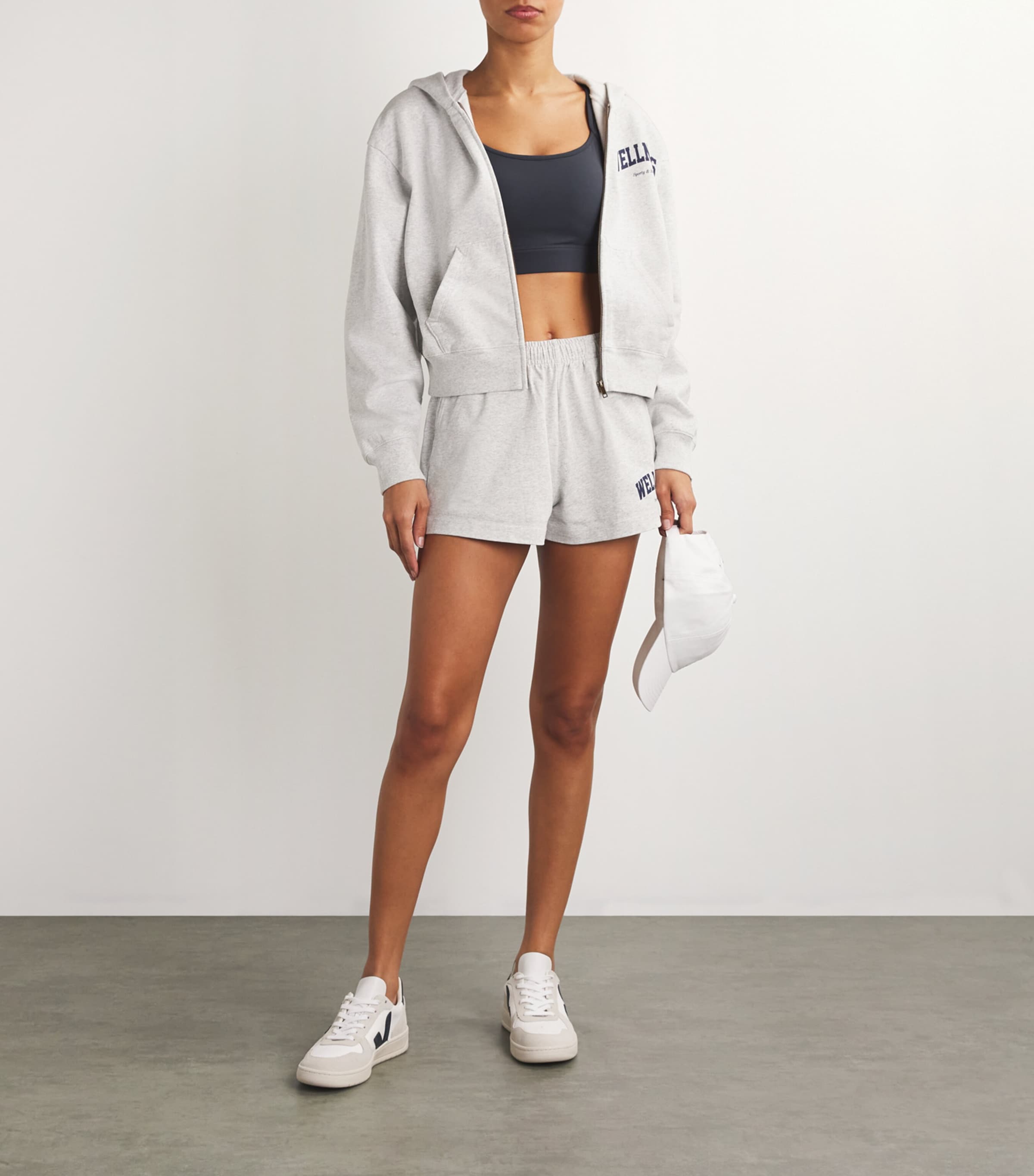 Sporty & Rich Womens Cotton Cropped Wellness Hoodie Heather Gray Navy Image 2