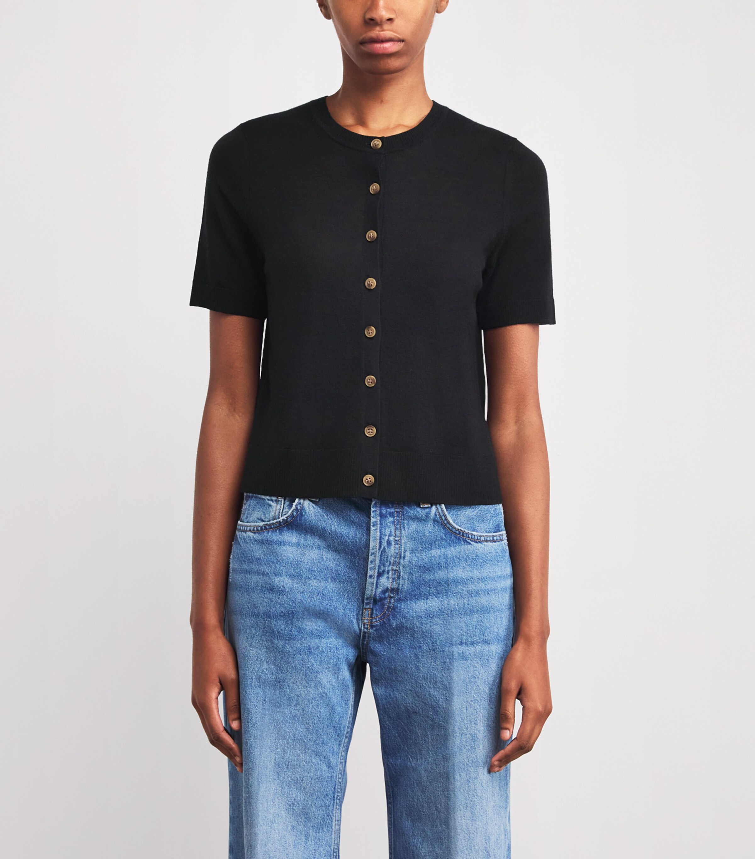 ME+EM Womens Wool-Cashmere Short-Sleeve Cardigan Black Image 3