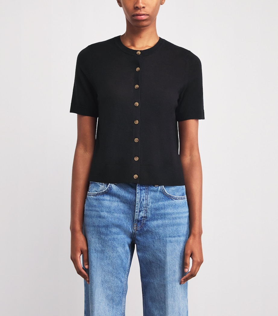 ME+EM Womens Wool-Cashmere Short-Sleeve Cardigan Black Image 3