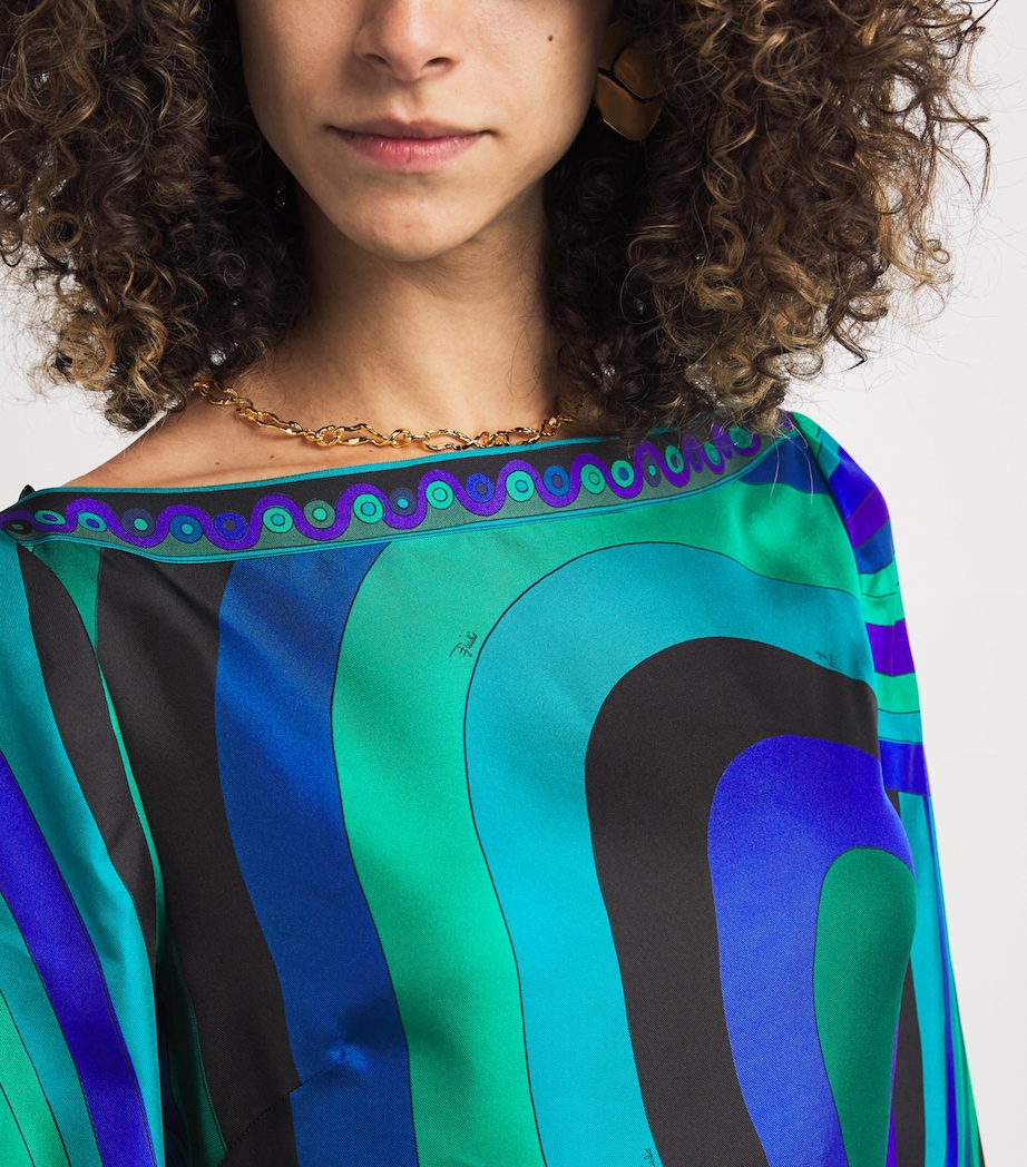 Silk Iride Print Midi Dress 051 SMERALDO Image 5