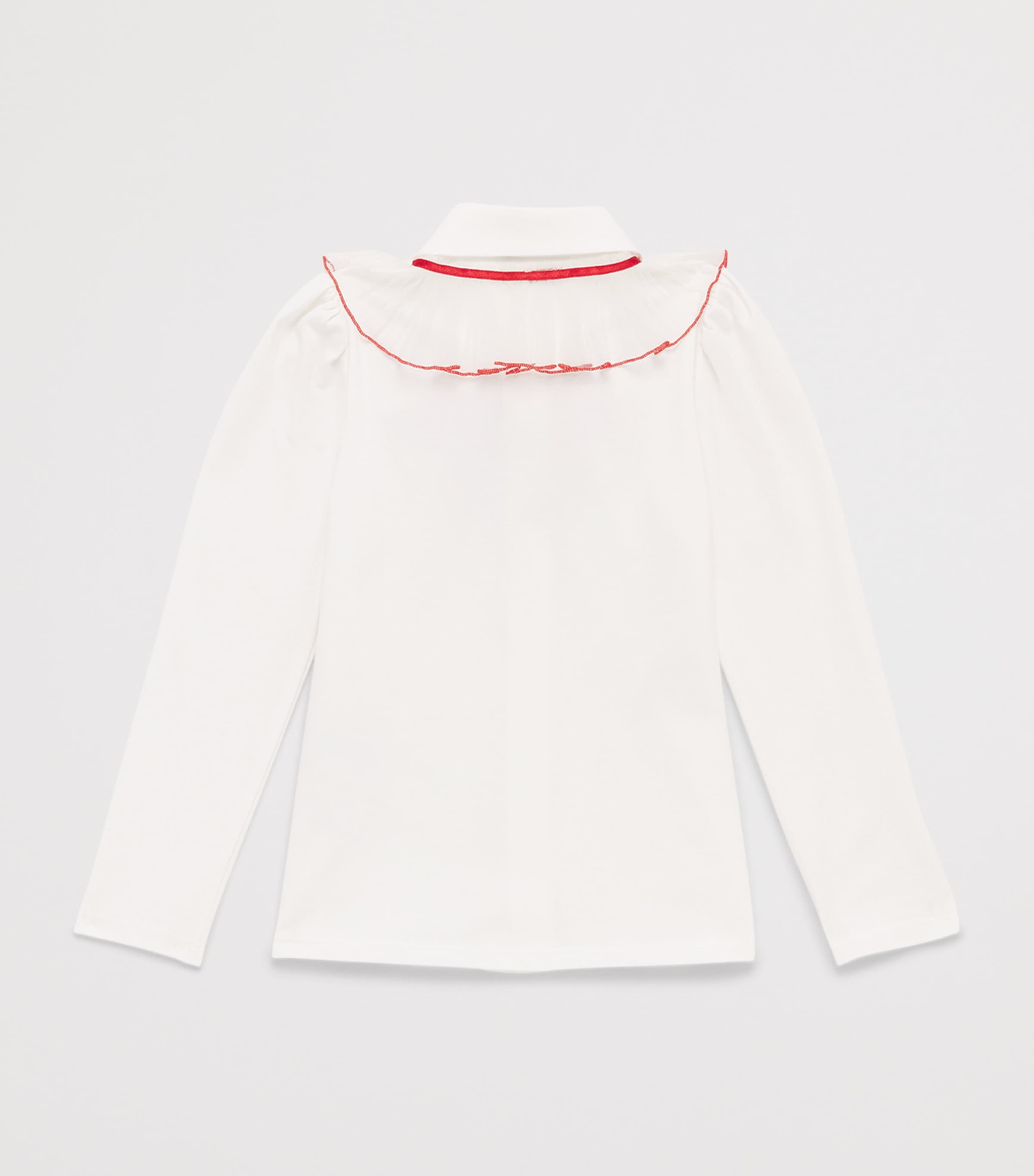 Monnalisa Cotton Ruffle-Collar Shirt (24 Months – 12 Years) Panna+rubino Image 2