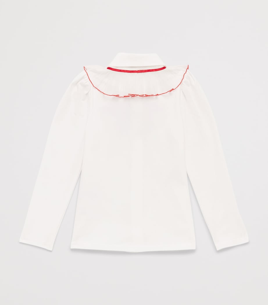 Monnalisa Cotton Ruffle-Collar Shirt (24 Months – 12 Years) Panna+rubino Image 2
