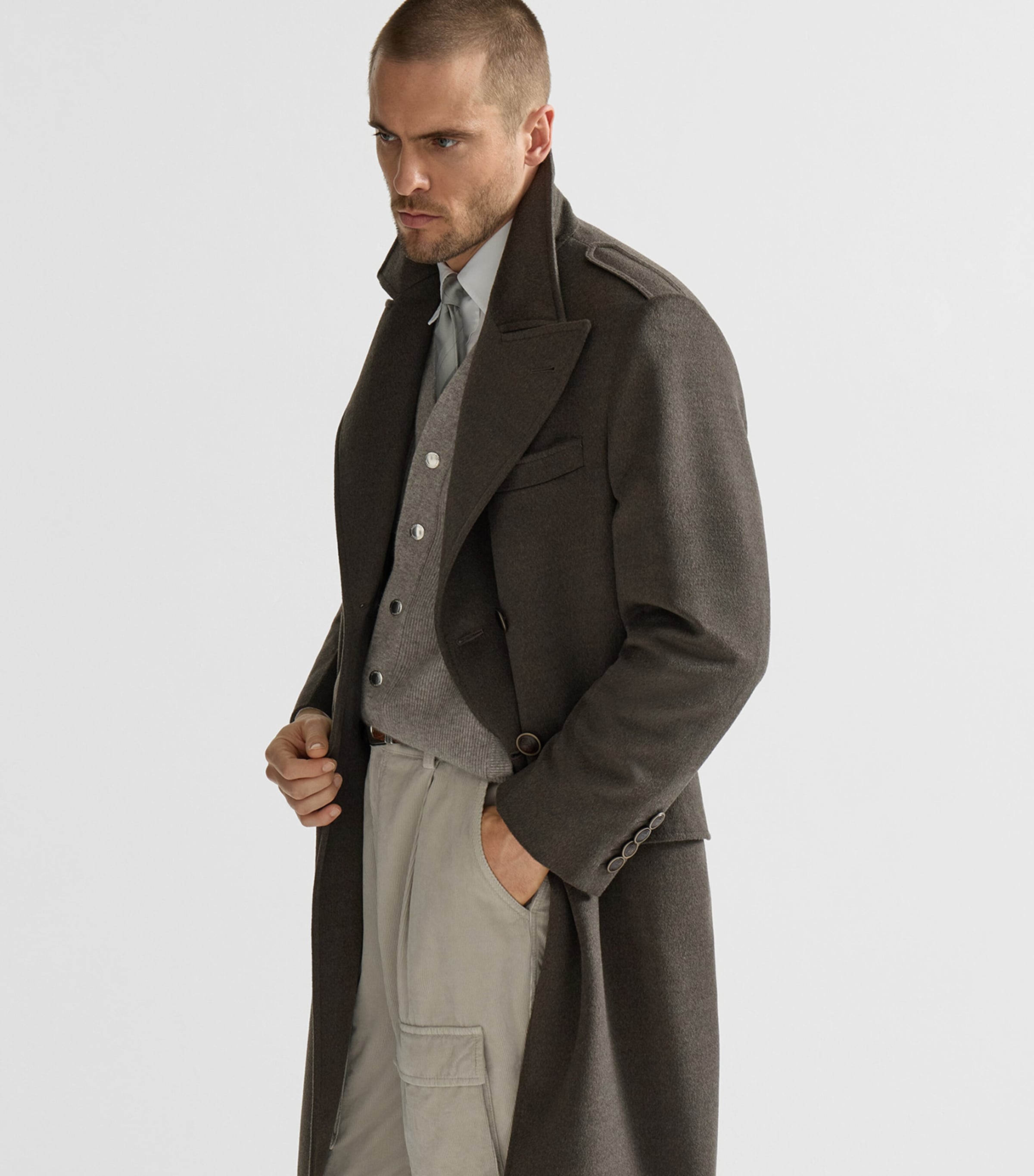 Brunello Cucinelli Mens Virgin Wool Water-Resistant Coat Fango Image 2