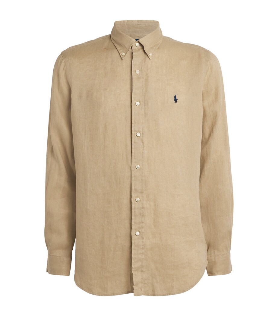 Polo Ralph Lauren Mens Linen Custom Fit Shirt Beige Image 1