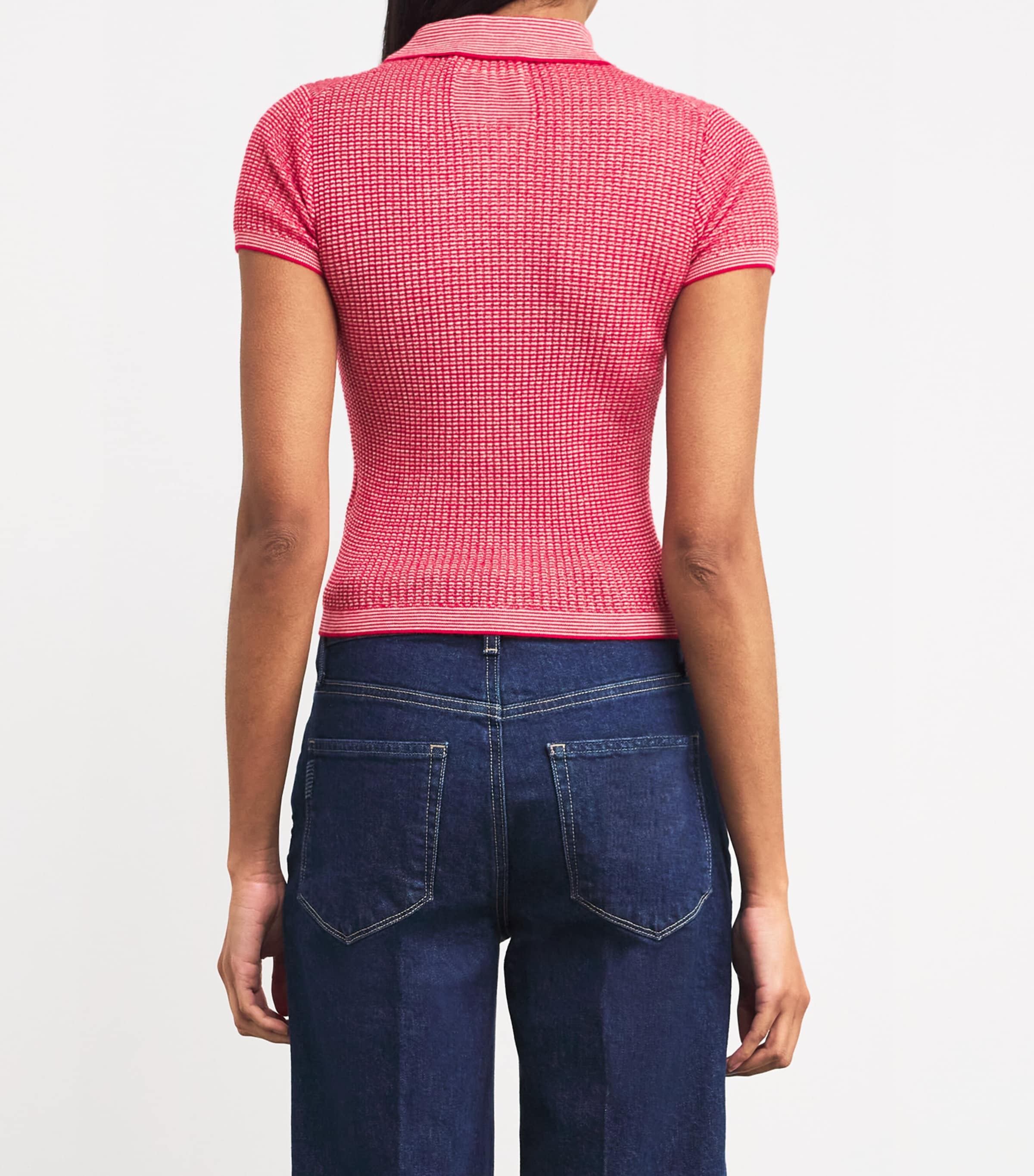 Cashmere Shrunken Polo Shirt TRUE RED/CREAM Image 4