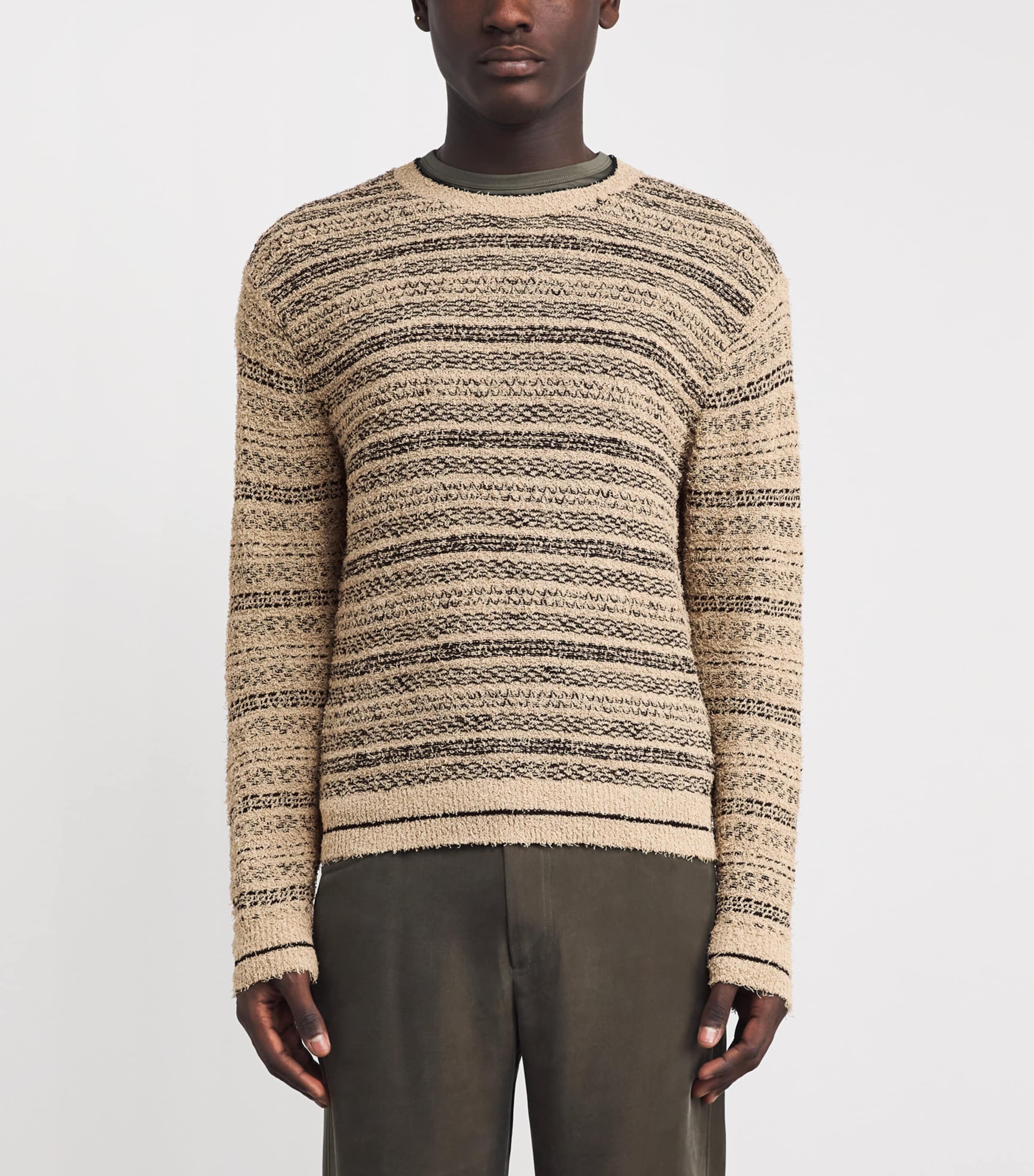 Cotton-Blend Stripe Frayed Sweater F1007 Image 3